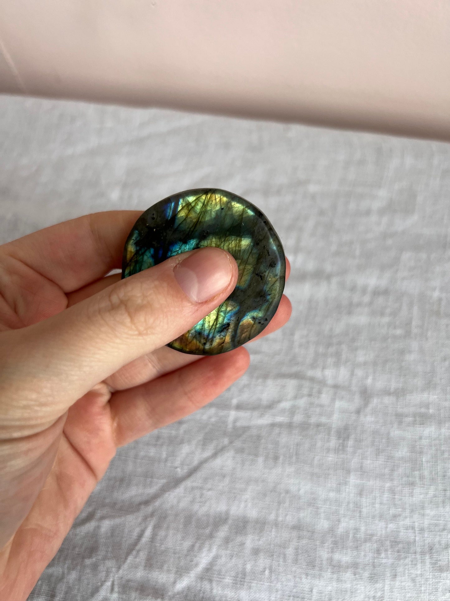 Labradorite Sun Moon Coin | Hand Carved Sun and Moon Labradorite