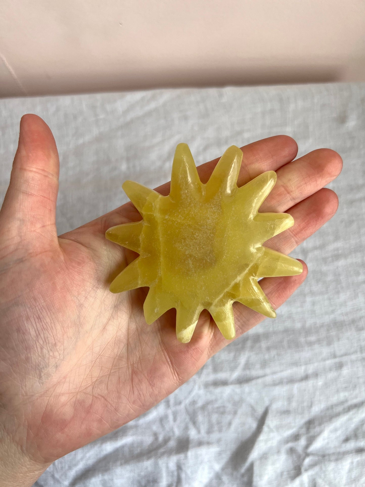 Gorgeous Hand Carved Yellow Calcite Sun from Pakistan | Hand Crafted Lemon Calcite Sun
