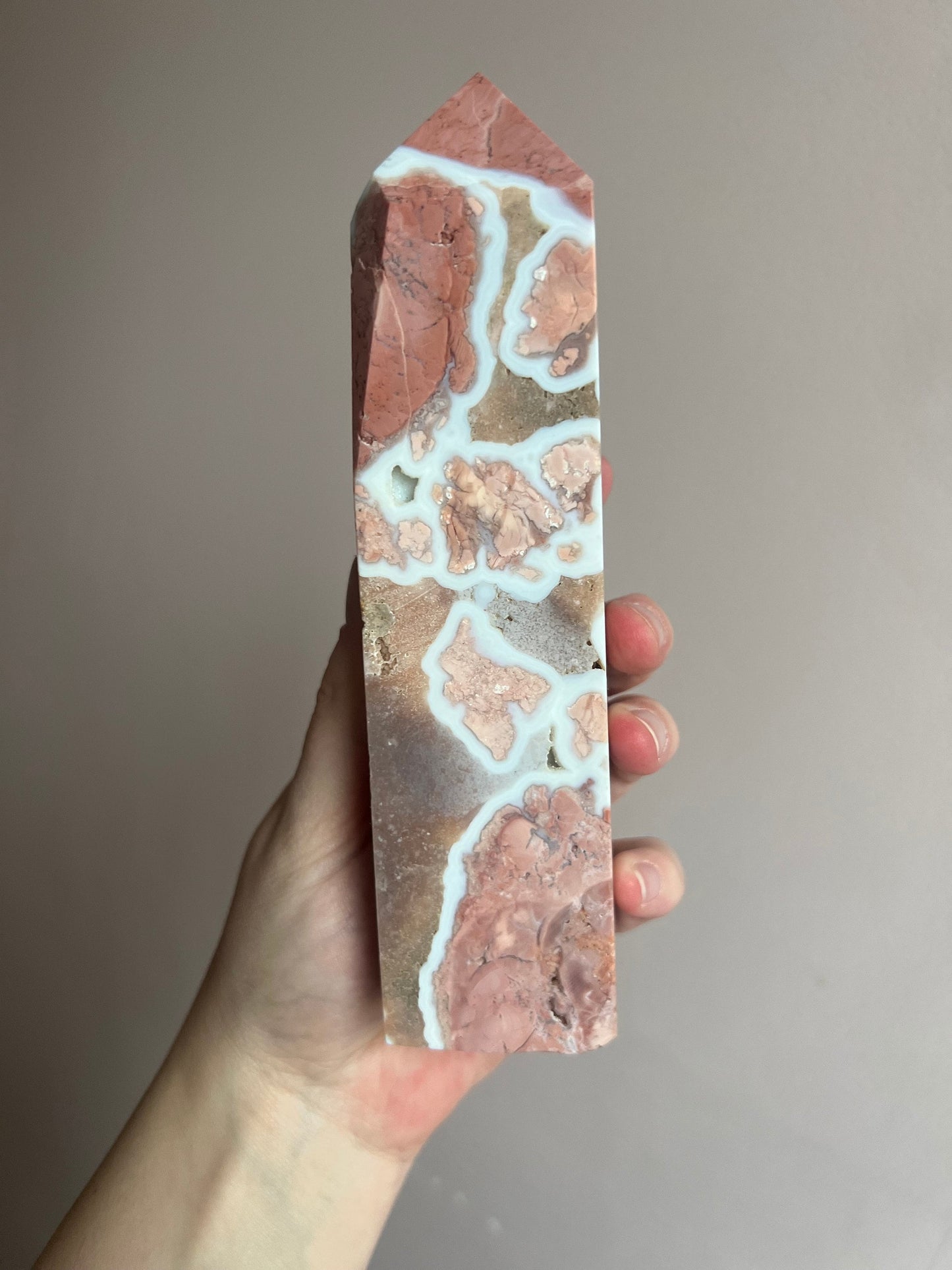 Large Cotton Candy Agate Obelisk | Druzy Pink Agate Tower
