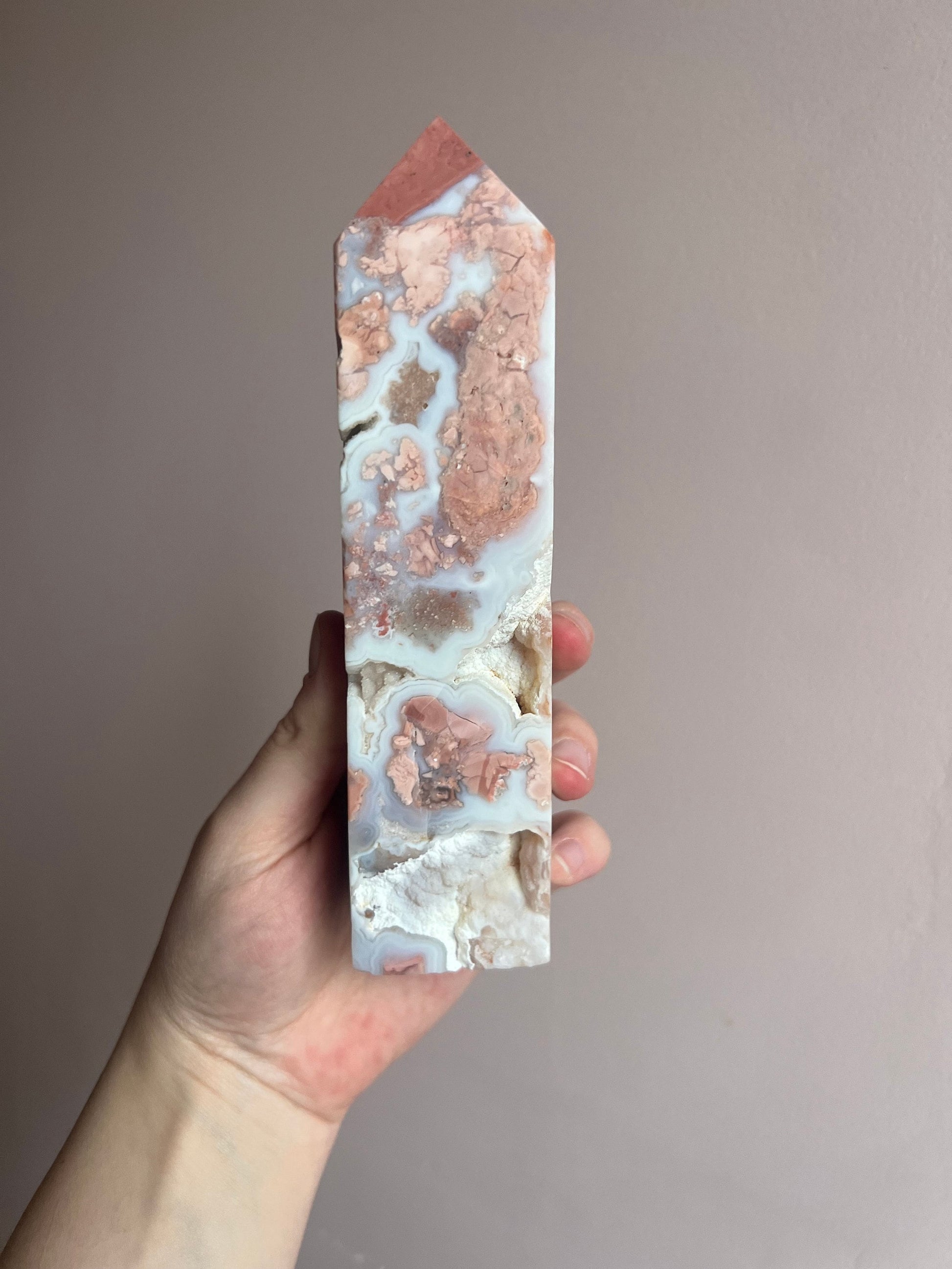 Large Cotton Candy Agate Obelisk | Druzy Pink Agate Tower