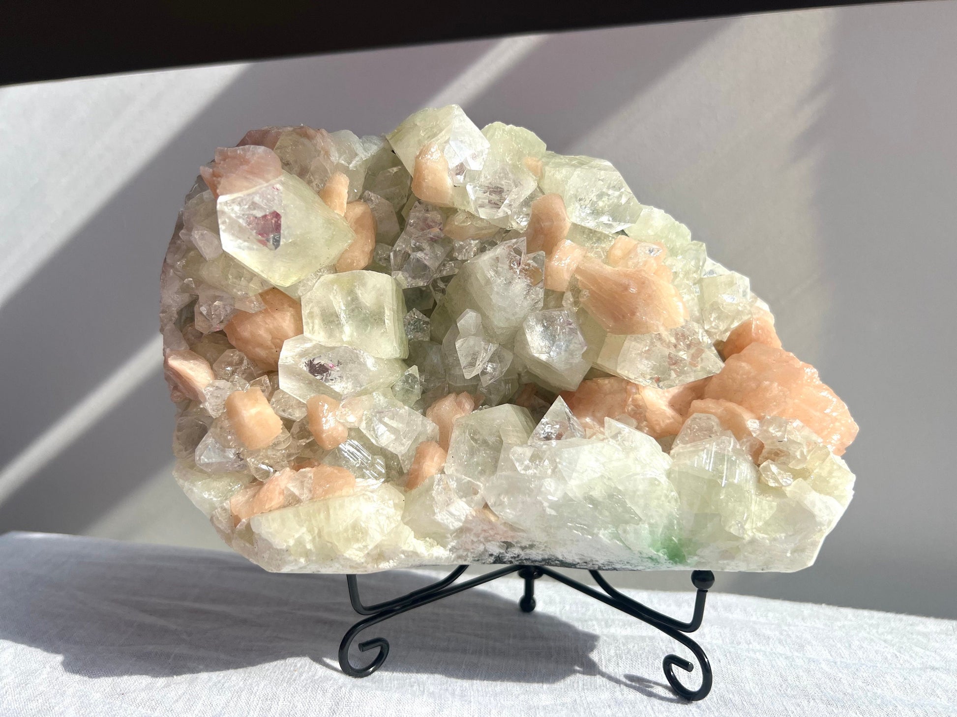 AAA Grade Diamond Apophyllite with Peach Stilbite Cluster from India (1.57kg)