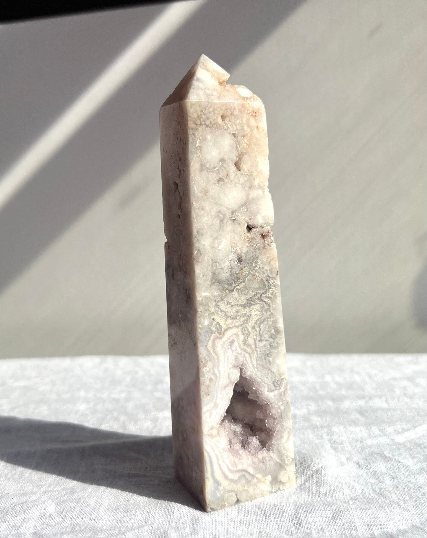 Gorgeous Pink Amethyst with Flower Agate Tower Druzy Pink Flower Amethyst Obelisk 6”
