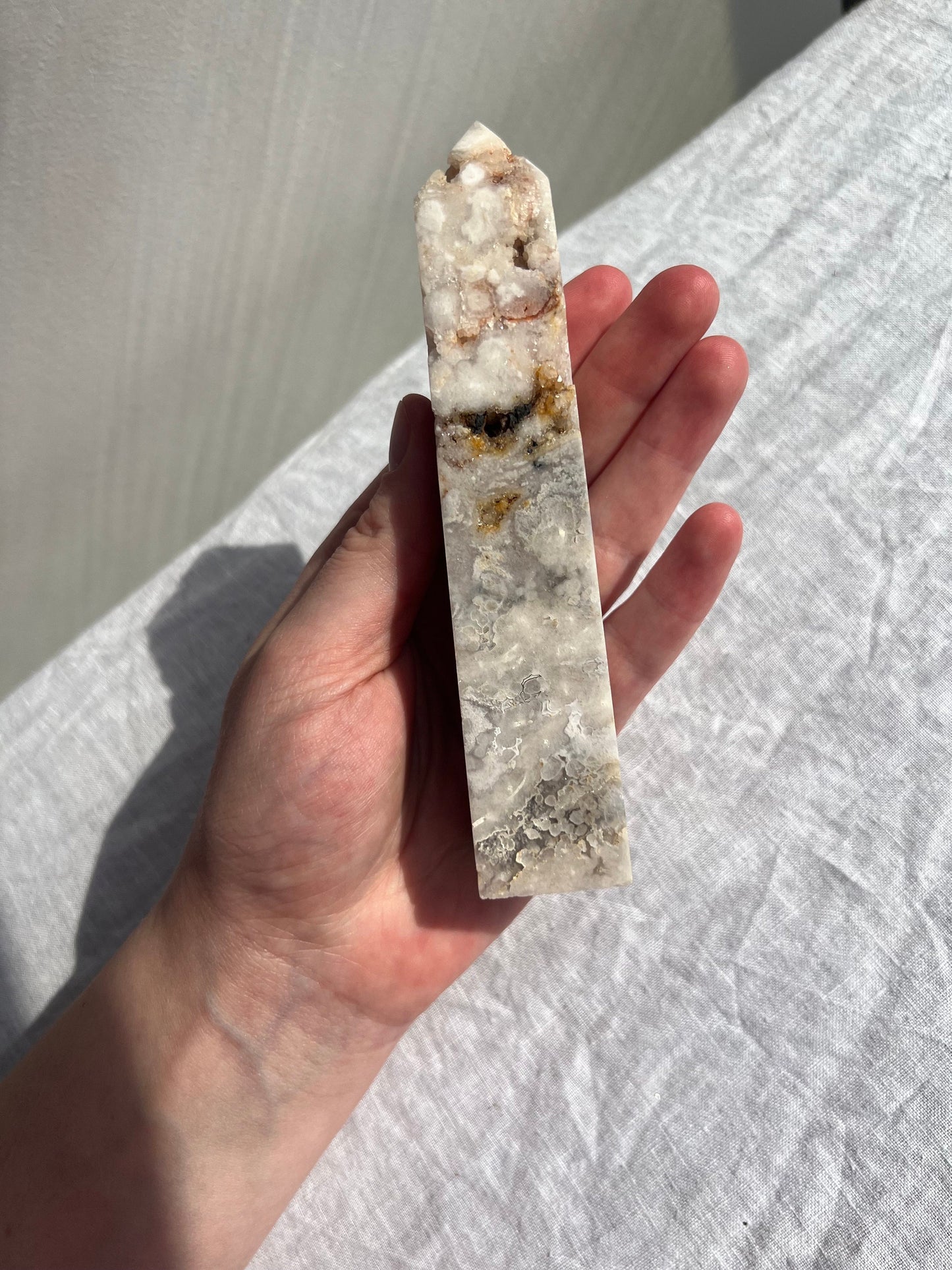 Gorgeous Pink Amethyst with Flower Agate Tower Druzy Pink Flower Amethyst Obelisk 6”