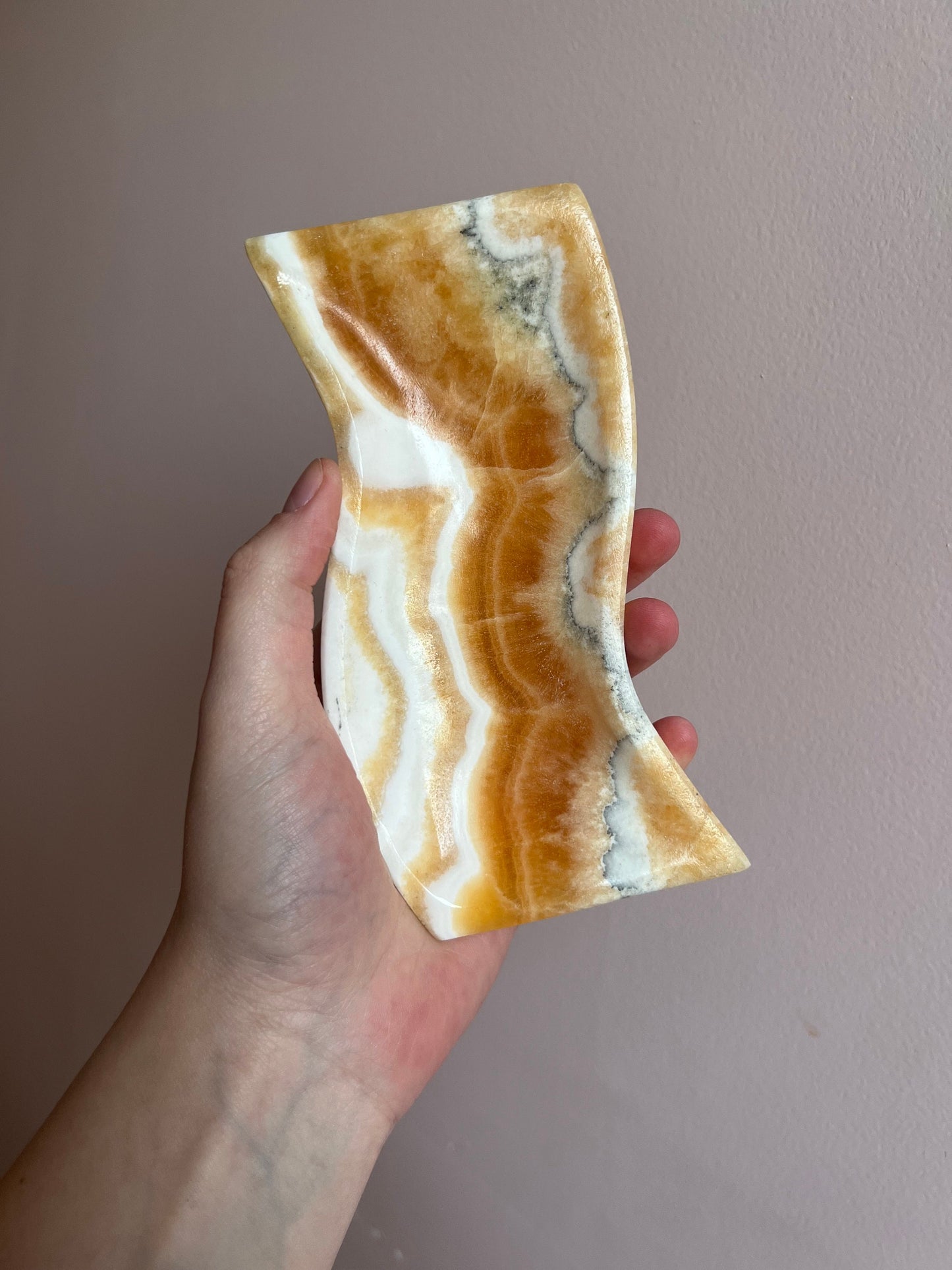 Wavy Orange Onyx Dish | Mexican Onyx Trinket Dish