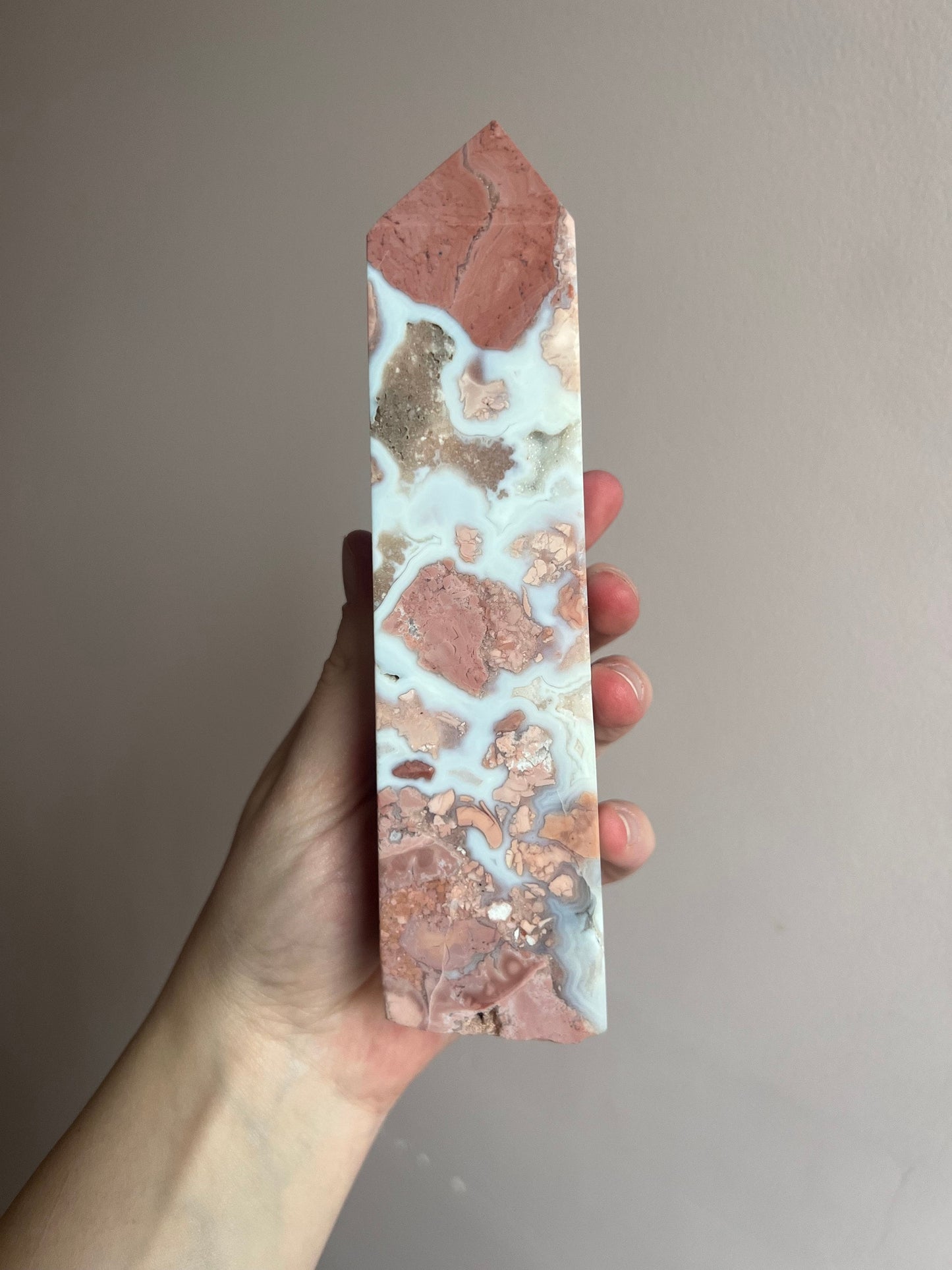 Large Cotton Candy Agate Obelisk | Druzy Pink Agate Tower