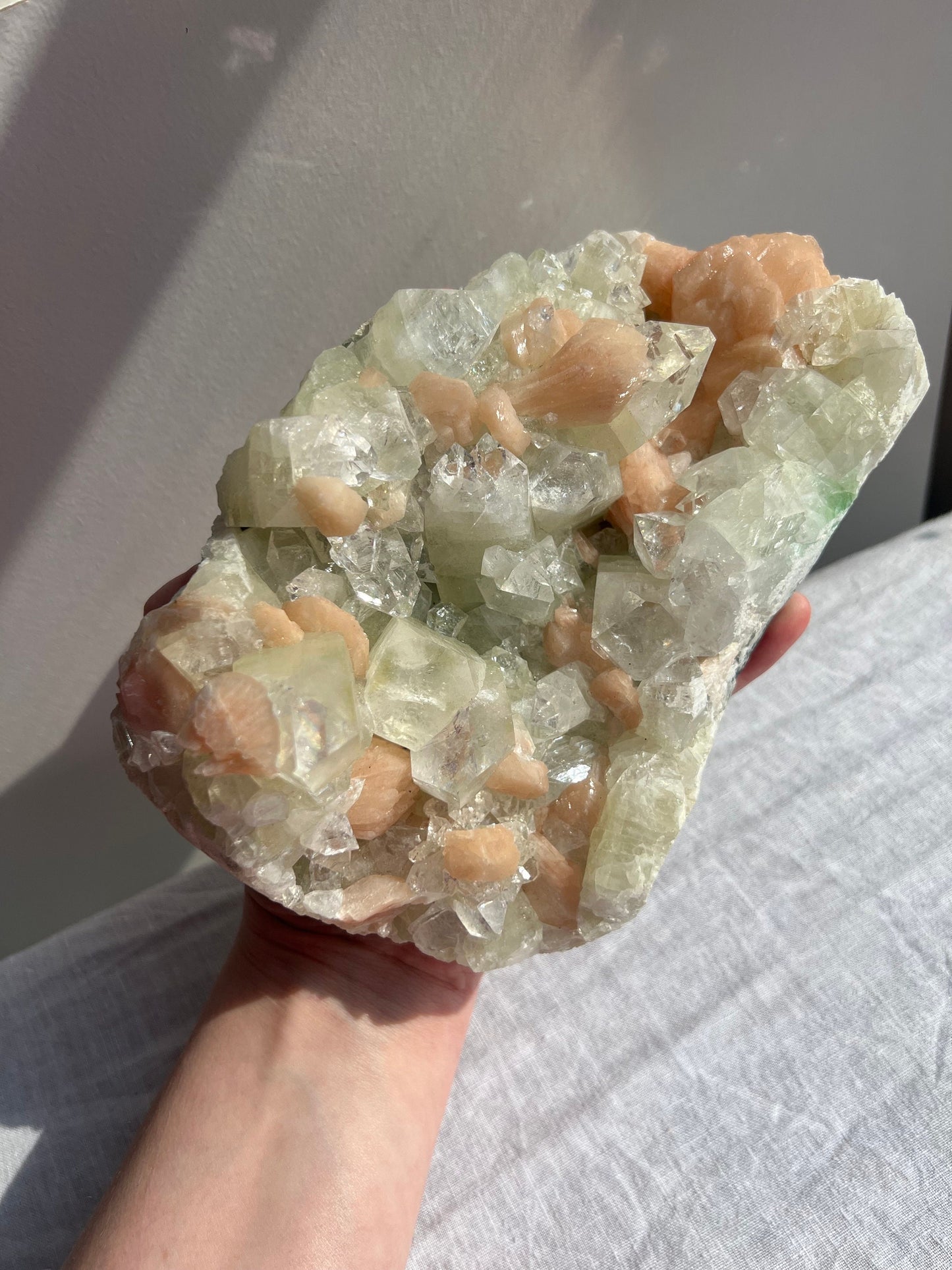 AAA Grade Diamond Apophyllite with Peach Stilbite Cluster from India (1.57kg)