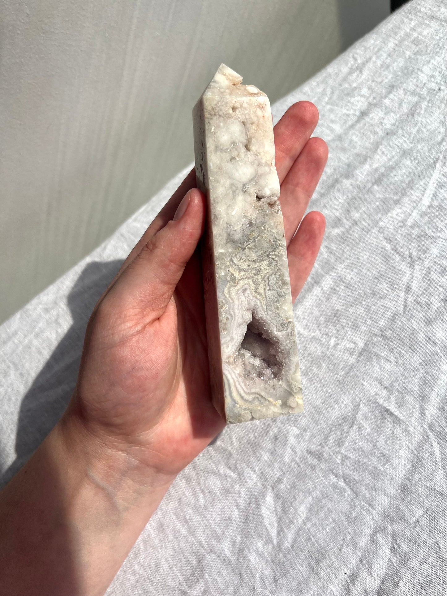 Gorgeous Pink Amethyst with Flower Agate Tower Druzy Pink Flower Amethyst Obelisk 6”