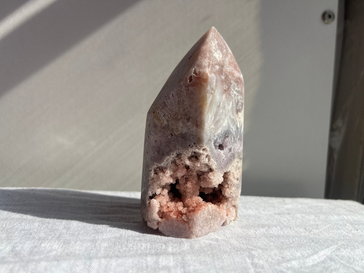 Large Gorgeous Pink Amethyst Tower With Druzy Pink Amethyst Freeform Obelisk From Brazil