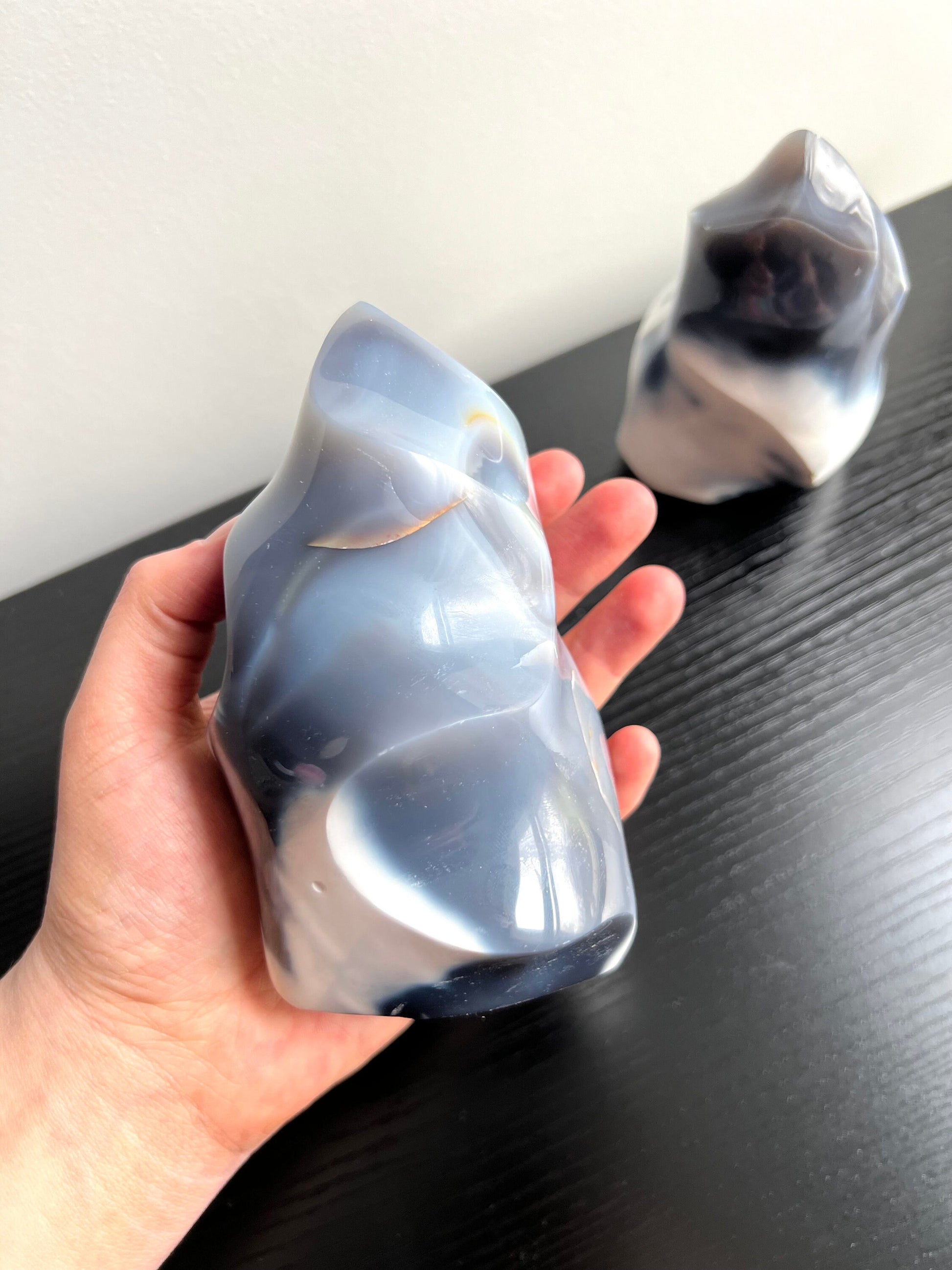 Stunning Orca Agate Flame | Blue Chalcedony Agate aka Orca Stone Flame Carving