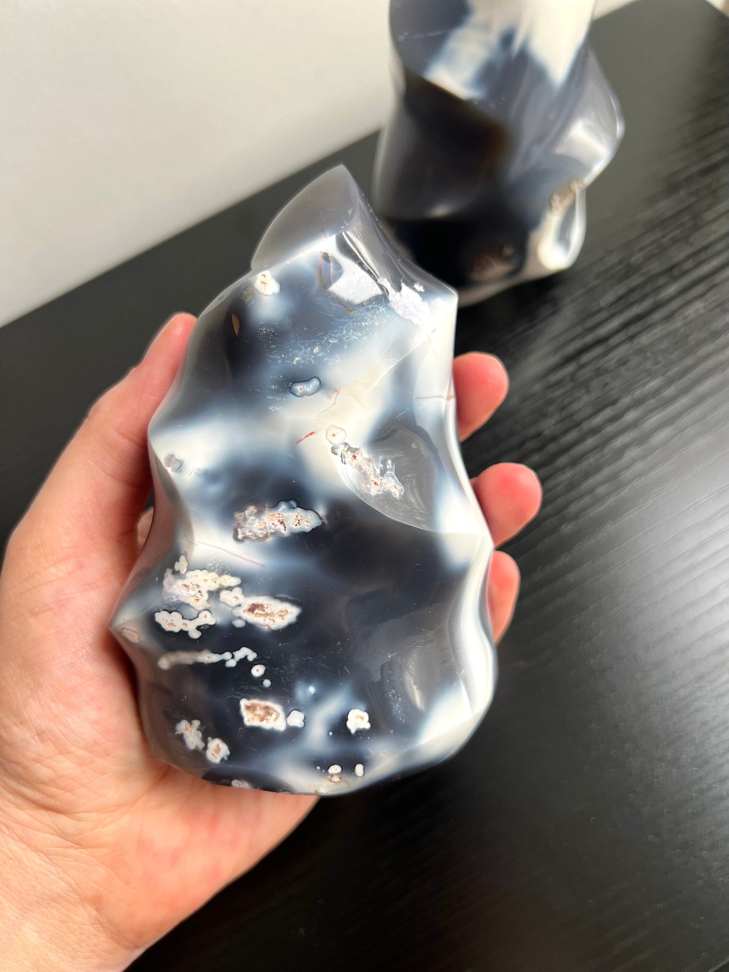 Stunning Orca Agate Flame | Blue Chalcedony Agate aka Orca Stone Flame Carving