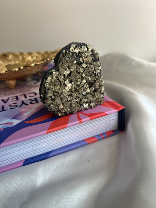 Pyrite on Basalt Heart Carving