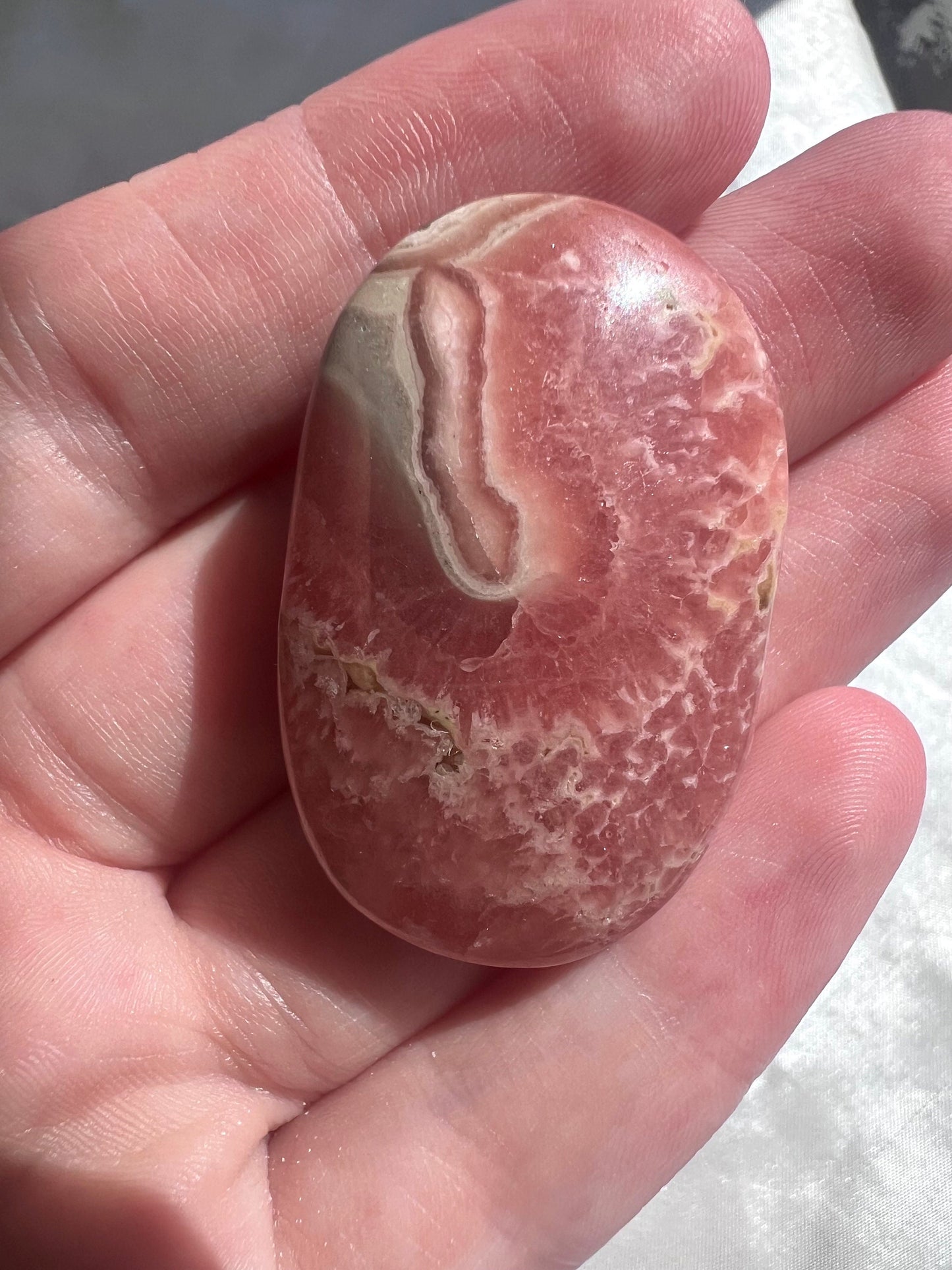 Rhodochrosite Palm Stone with Gorgeous Banding