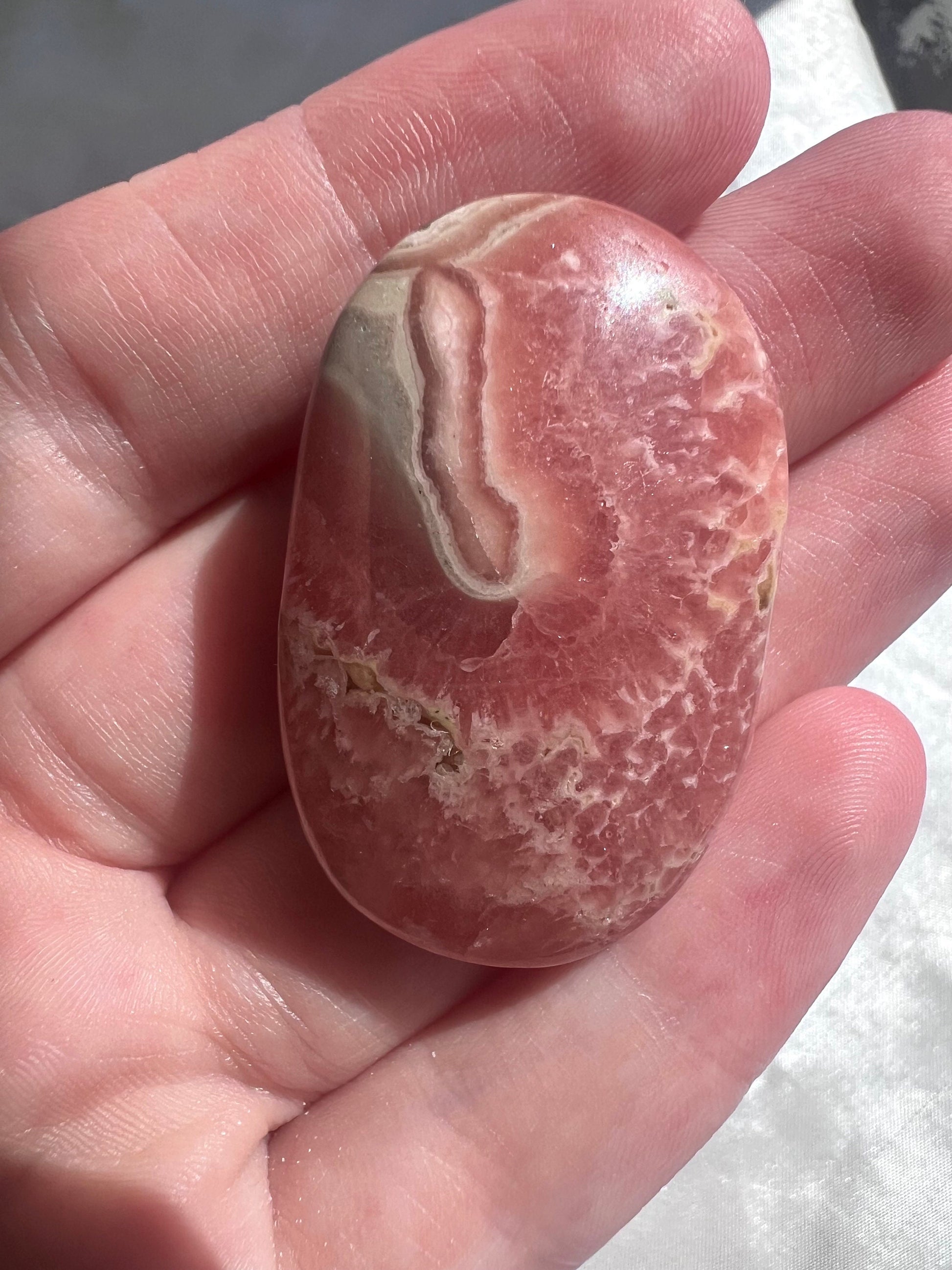 Rhodochrosite Palm Stone with Gorgeous Banding