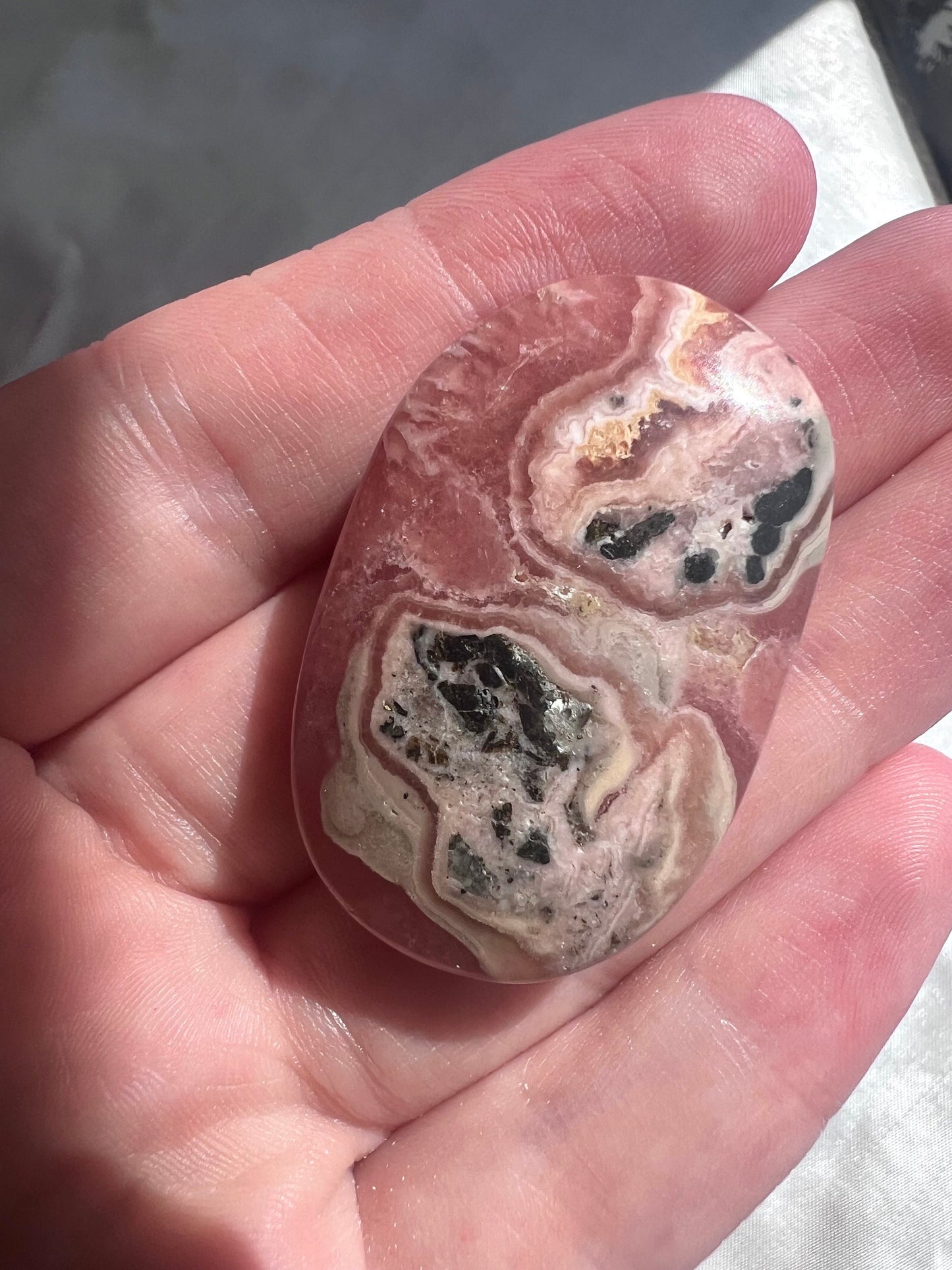 Rhodochrosite Palm Stone with Gorgeous Banding