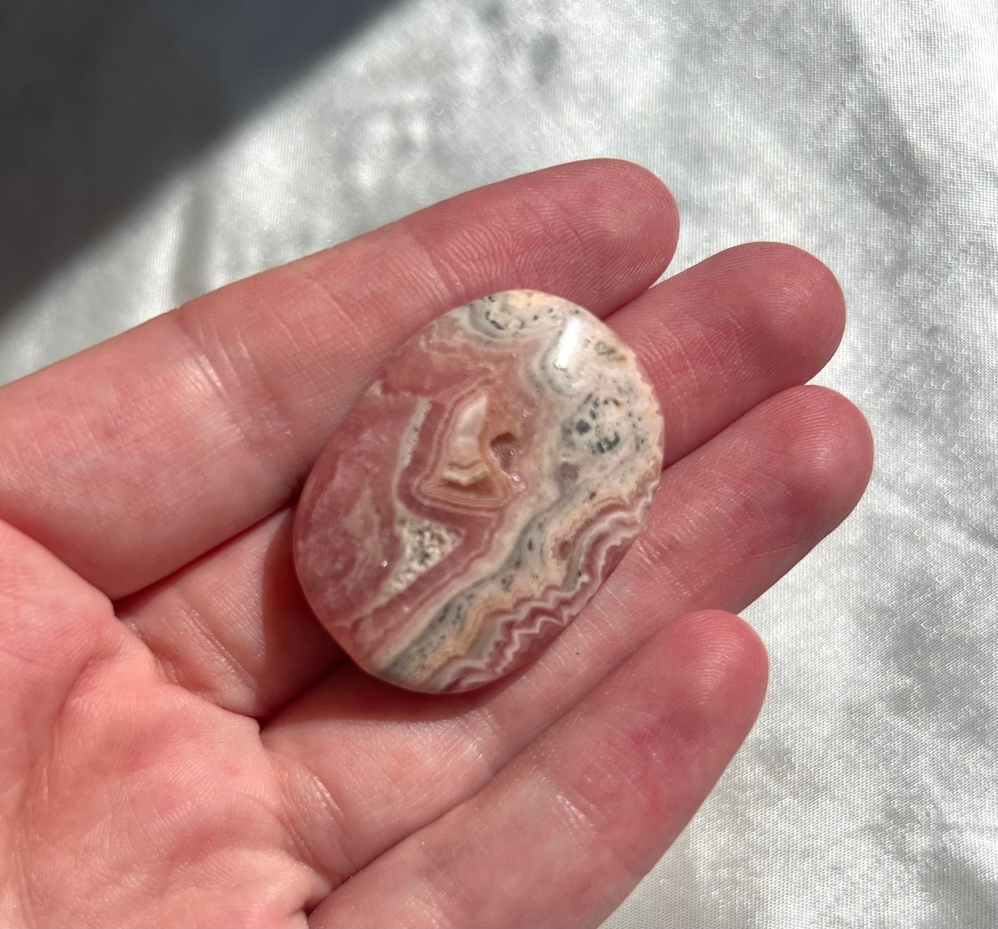 Rhodochrosite Palm Stone with Gorgeous Banding