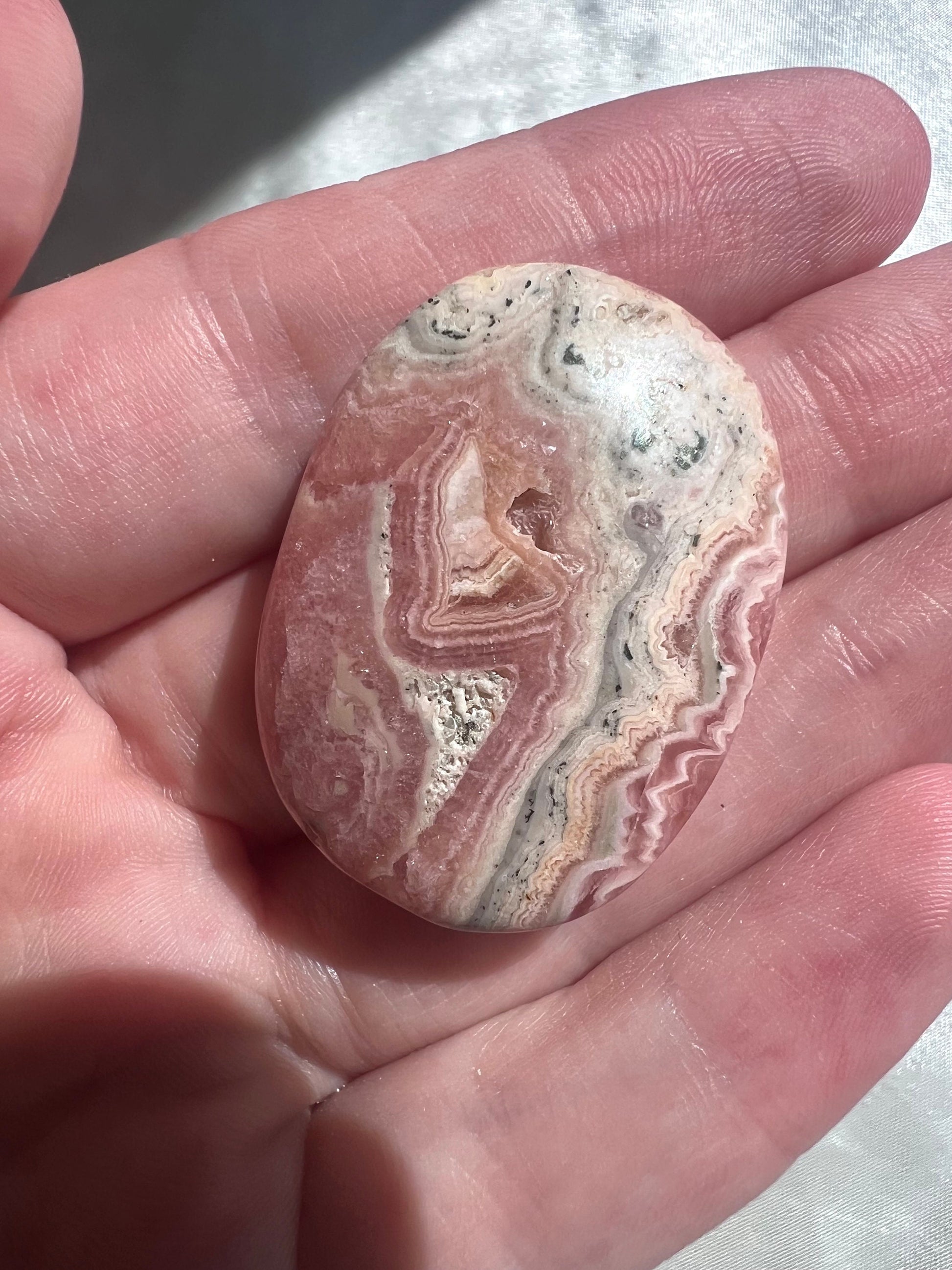 Rhodochrosite Palm Stone with Gorgeous Banding