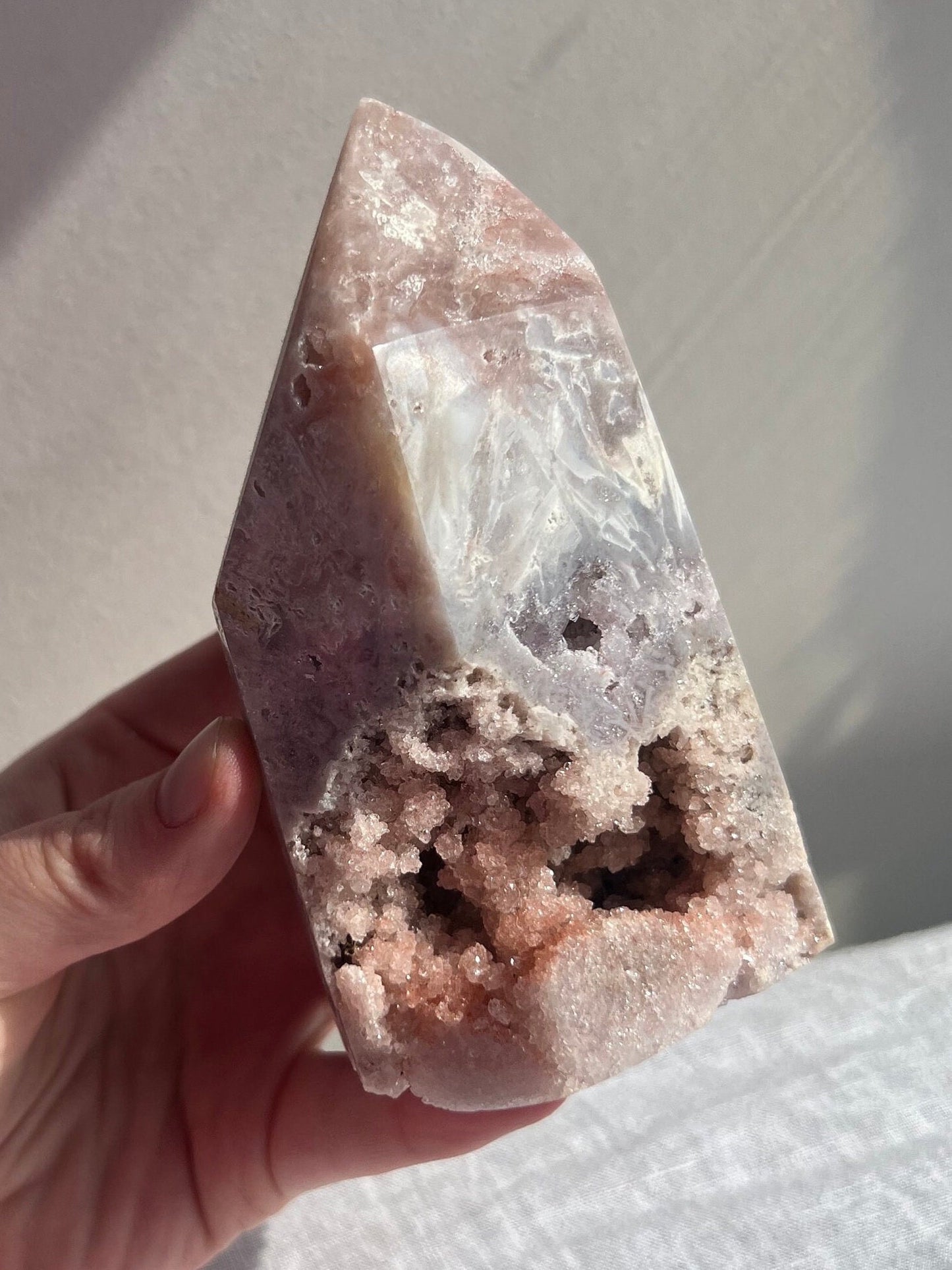 Large Gorgeous Pink Amethyst Tower With Druzy Pink Amethyst Freeform Obelisk From Brazil