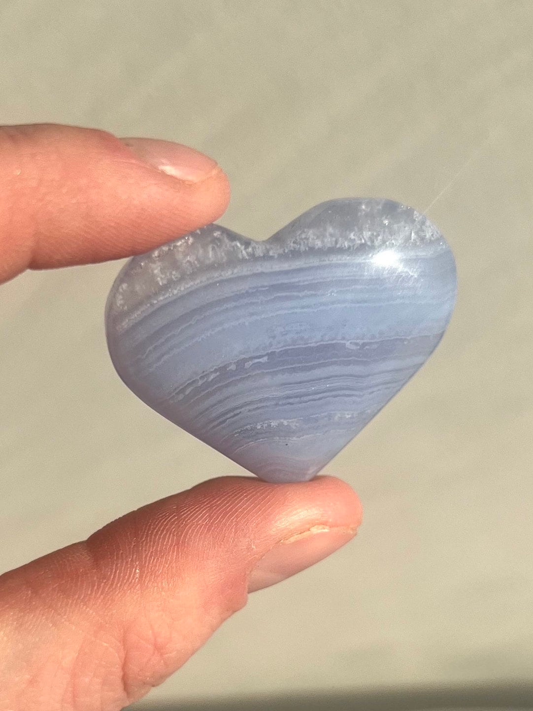 Banded Blue Lace Agate Heart Carving | Small Blue Lace Agate Puffy Heart