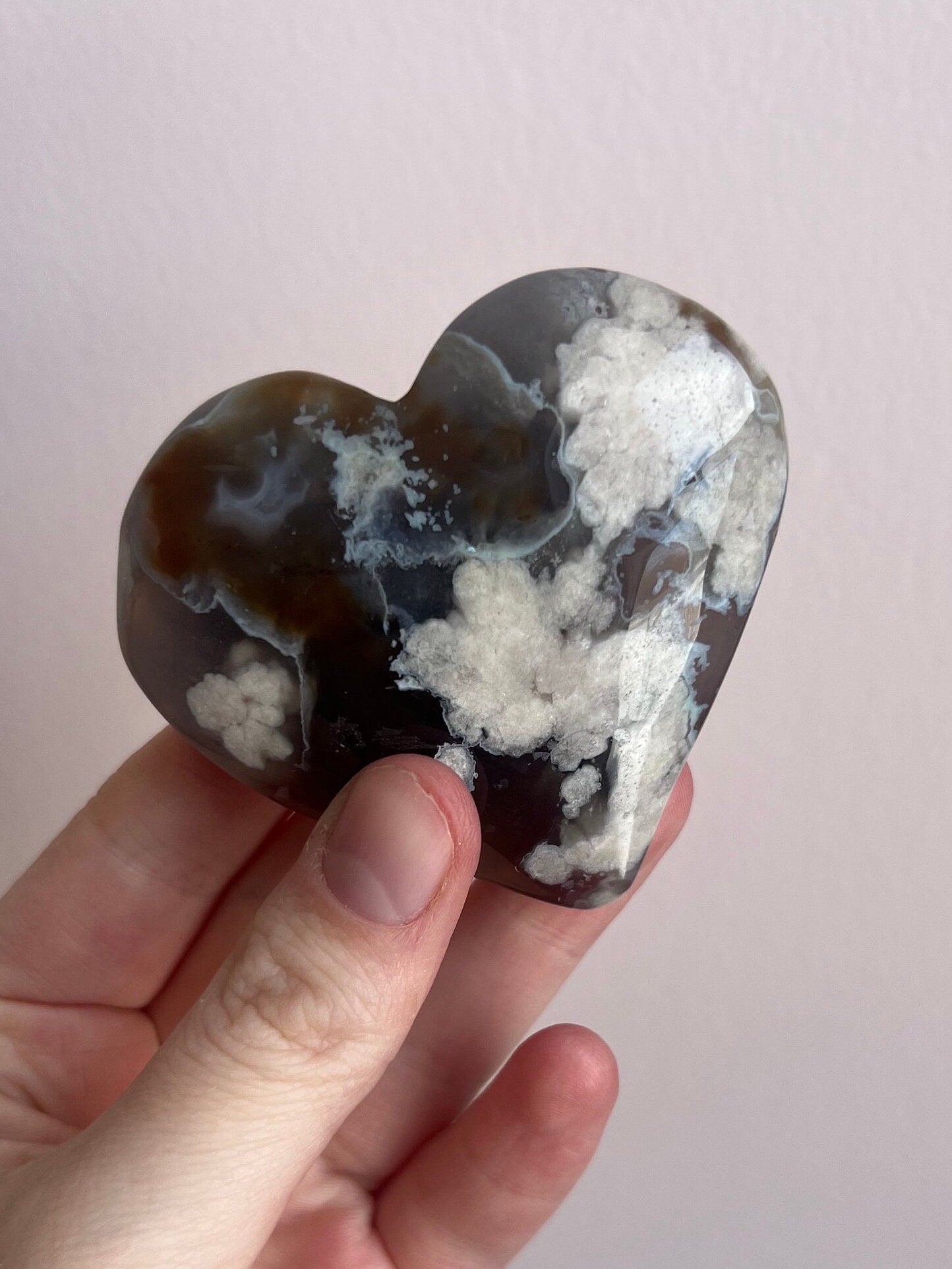 Flower Agate Heart Carving Flower Agate Palm Stone Heart
