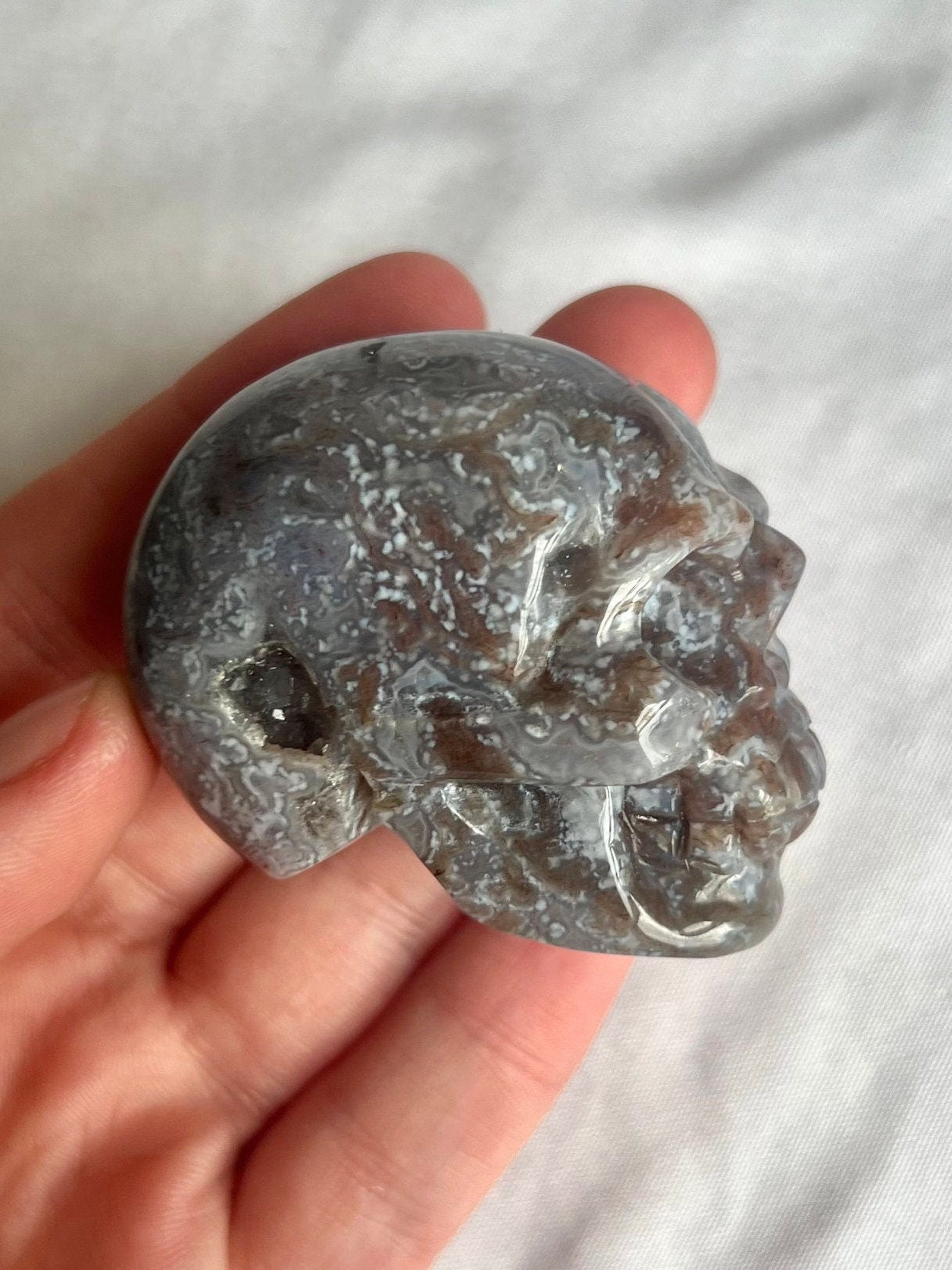 Lepidolite Skull carving
