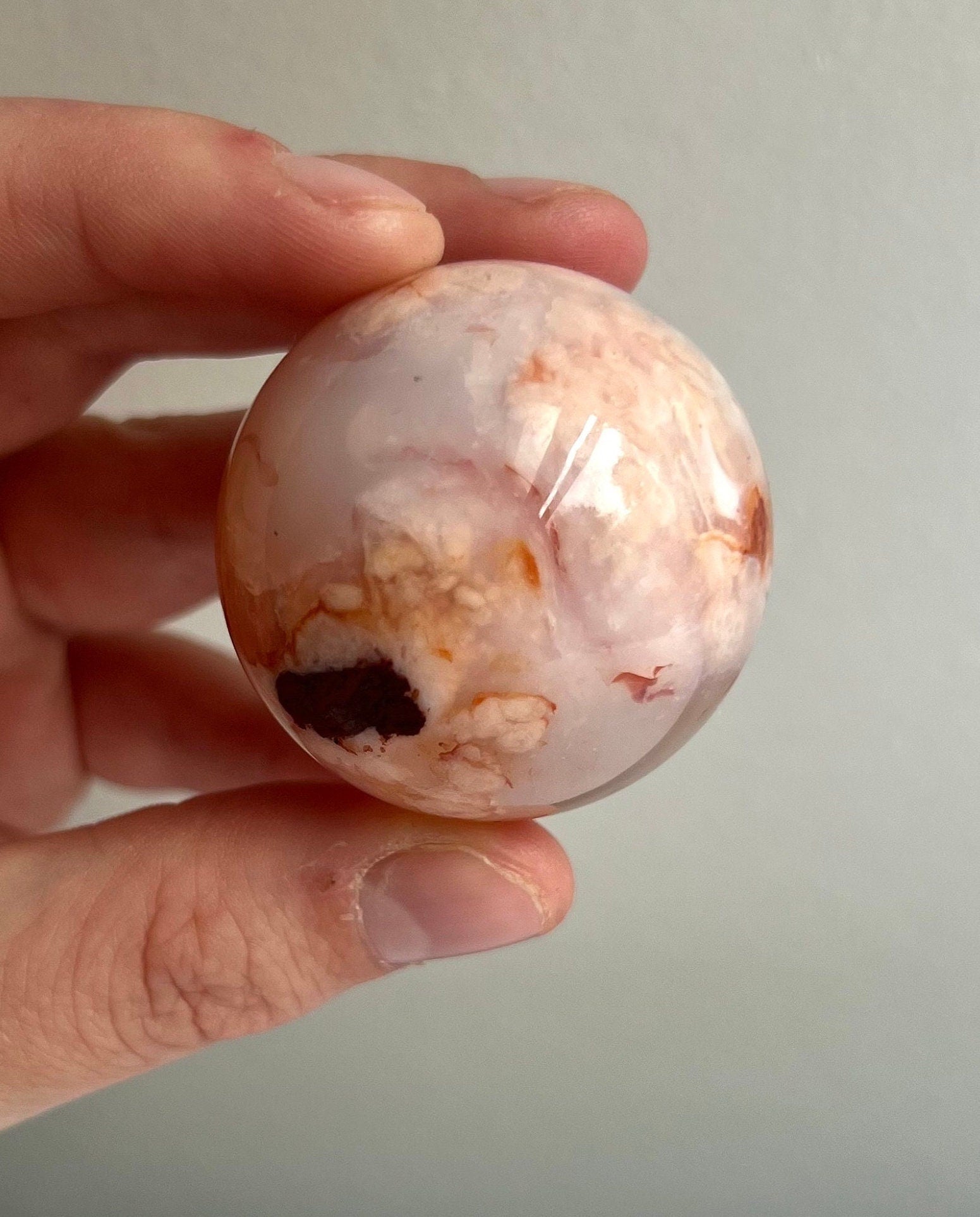 Rare Carnelian x Flower Agate Sphere Carving