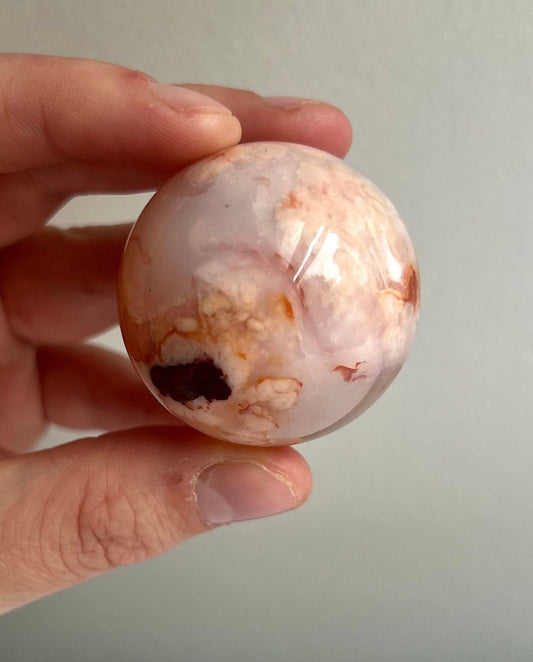 Rare Carnelian x Flower Agate Sphere Carving