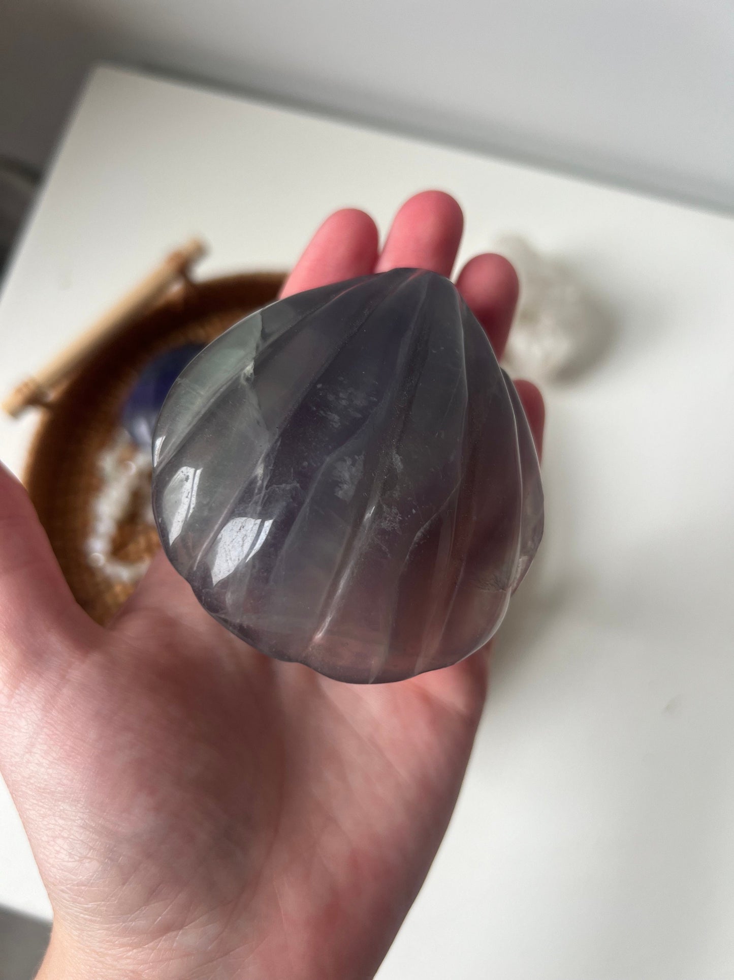 Fluorite Shell Dish Purple & Green Fluorite Seashell Bowl