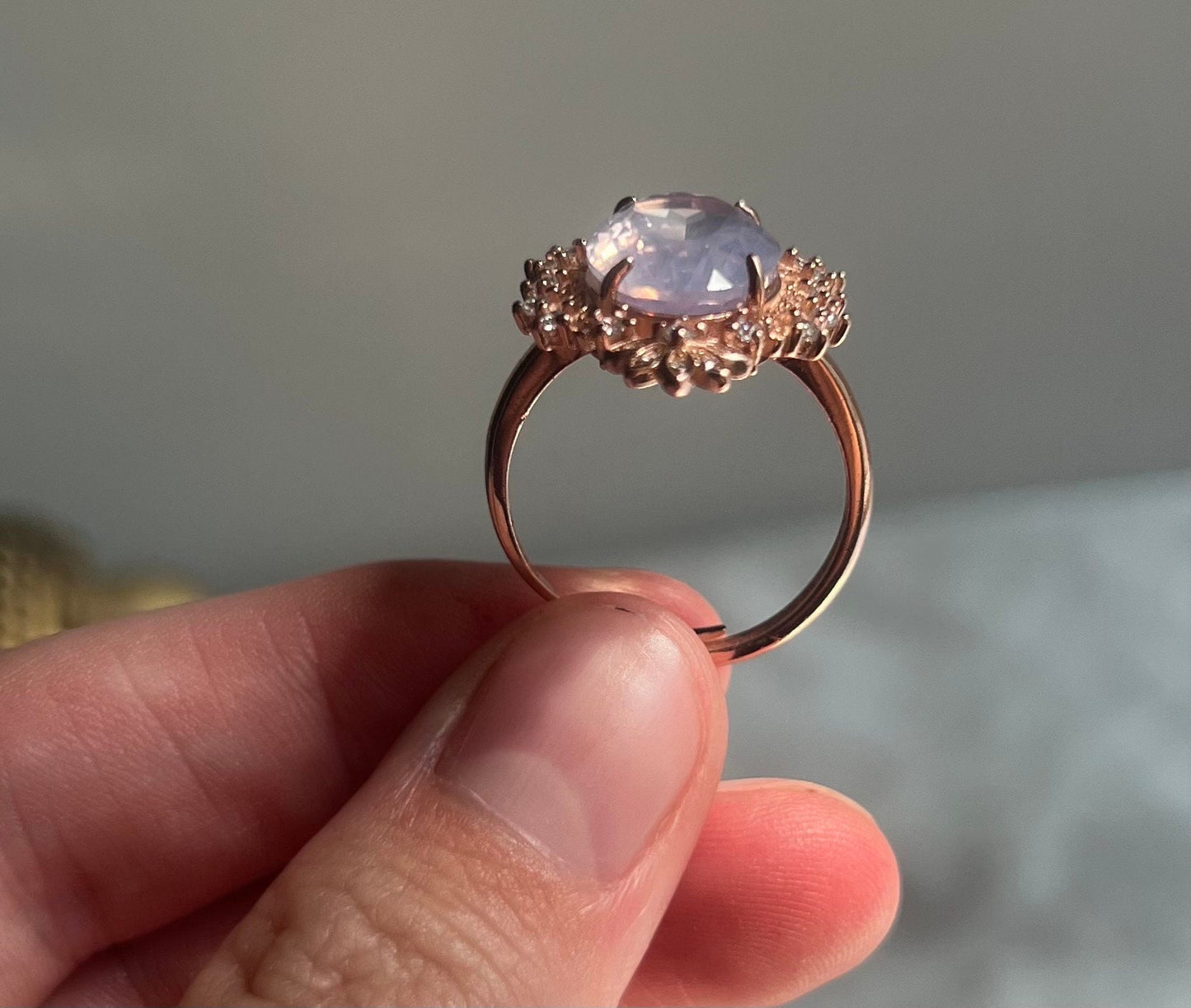 Gorgeous Lavender Moon Quartz Statement Ring | 925 Sterling Silver Rose Gold Plated Adjustable Band