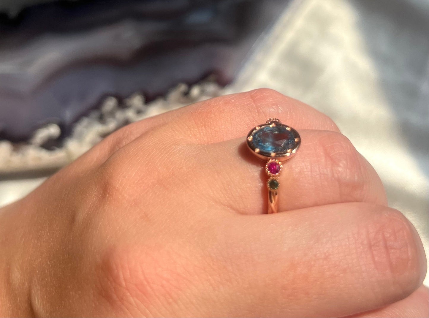 Gorgeous Blue Topaz Gemstone Ring | 925 Sterling Silver Rose Gold Plated Adjustable Band