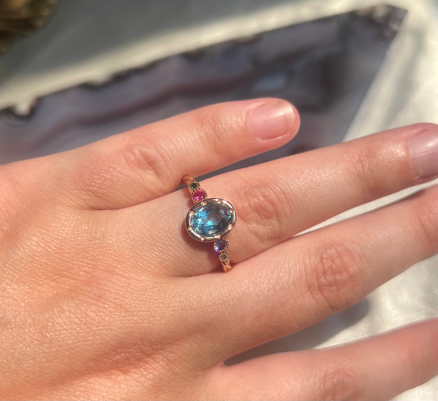 Gorgeous Blue Topaz Gemstone Ring | 925 Sterling Silver Rose Gold Plated Adjustable Band