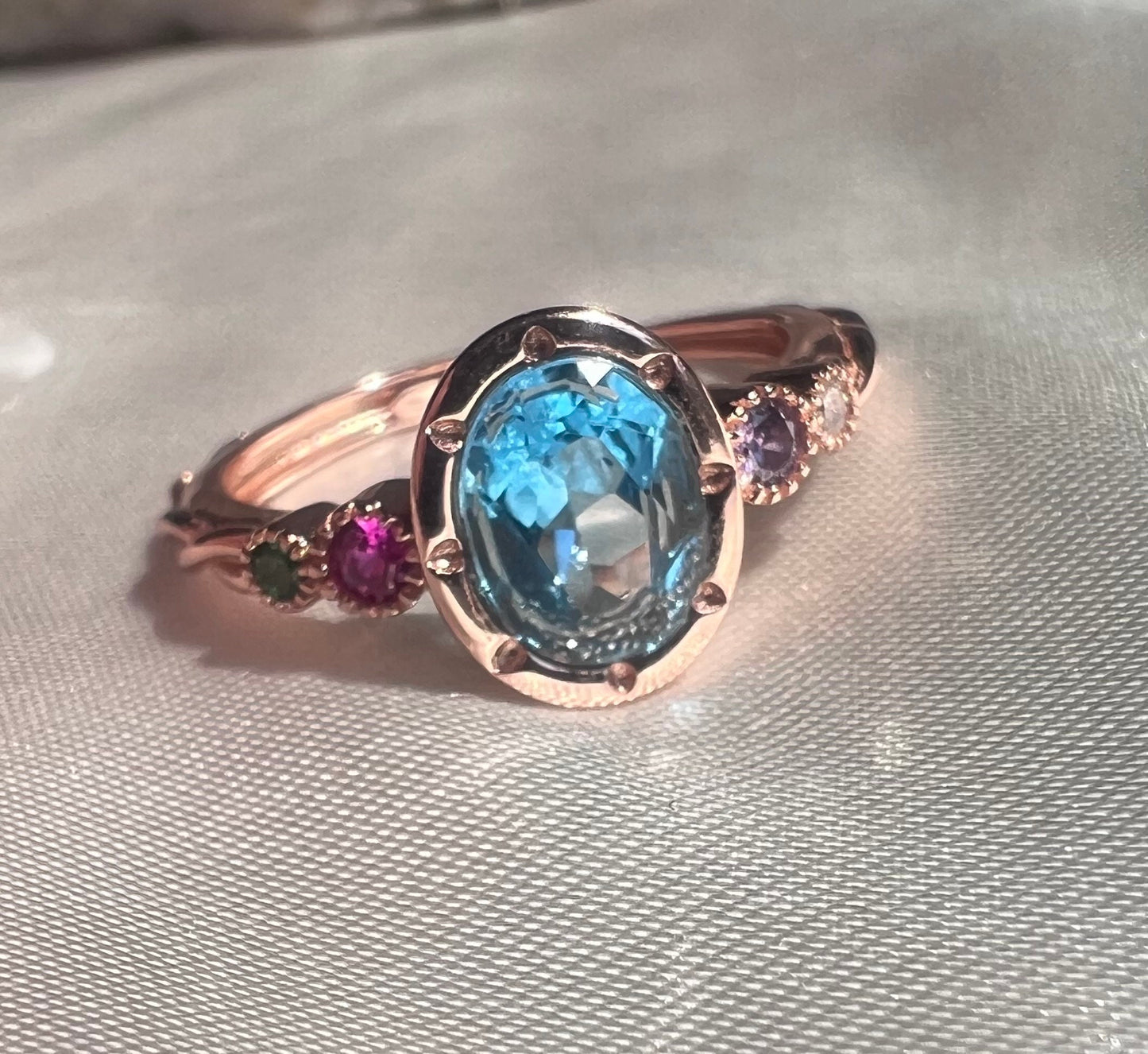 Gorgeous Blue Topaz Gemstone Ring | 925 Sterling Silver Rose Gold Plated Adjustable Band