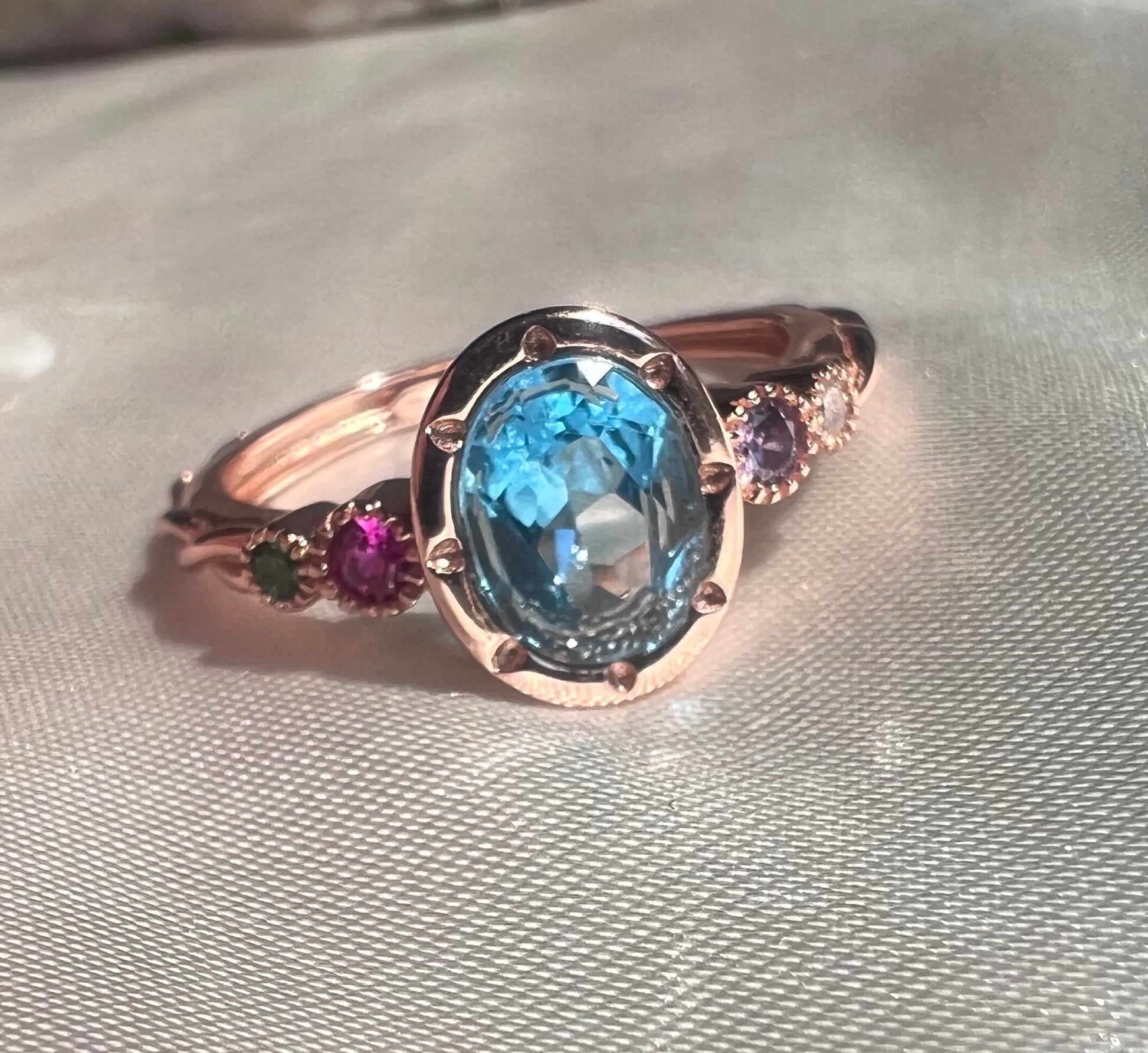 Gorgeous Blue Topaz Gemstone Ring | 925 Sterling Silver Rose Gold Plated Adjustable Band