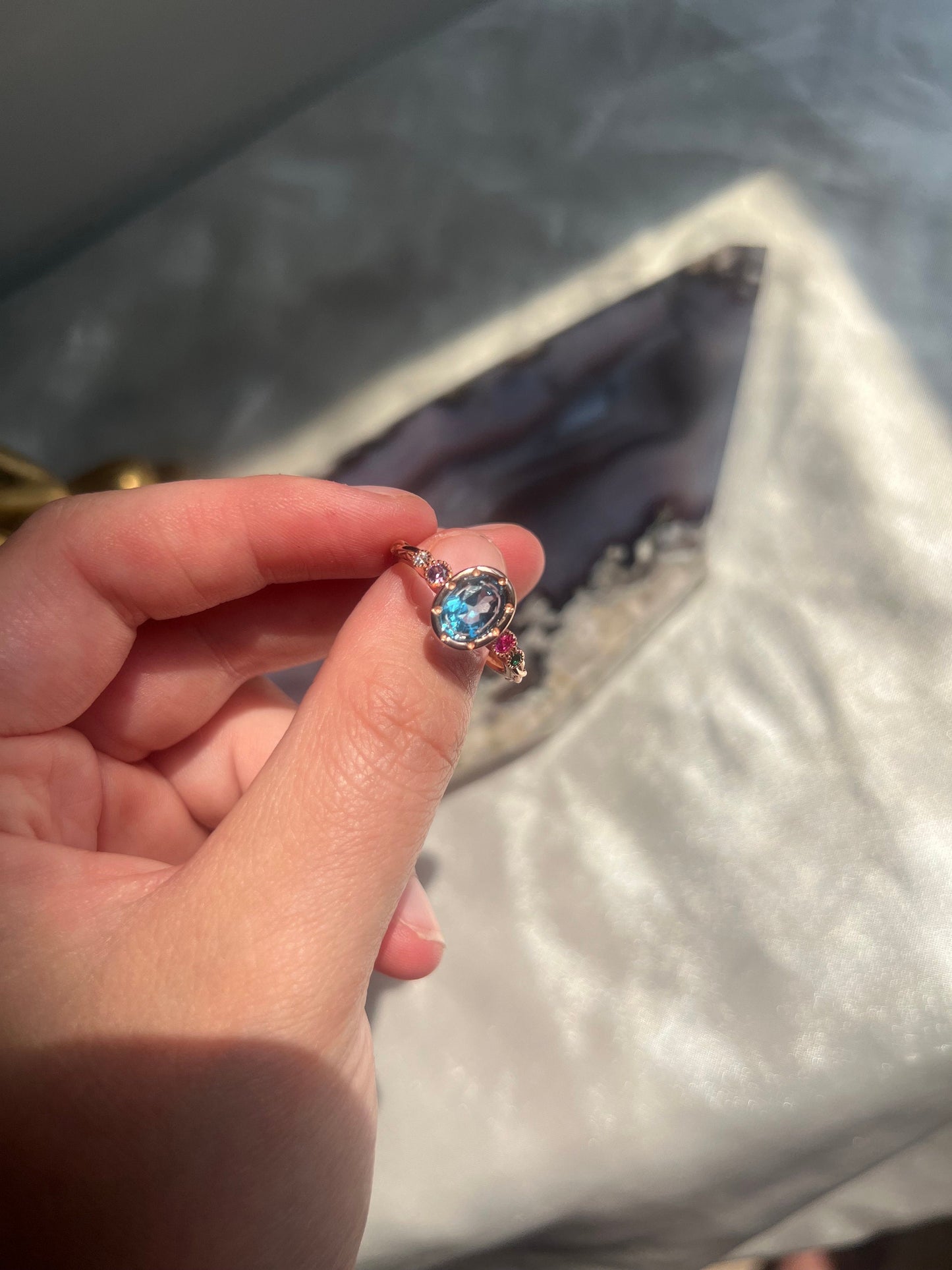 Gorgeous Blue Topaz Gemstone Ring | 925 Sterling Silver Rose Gold Plated Adjustable Band