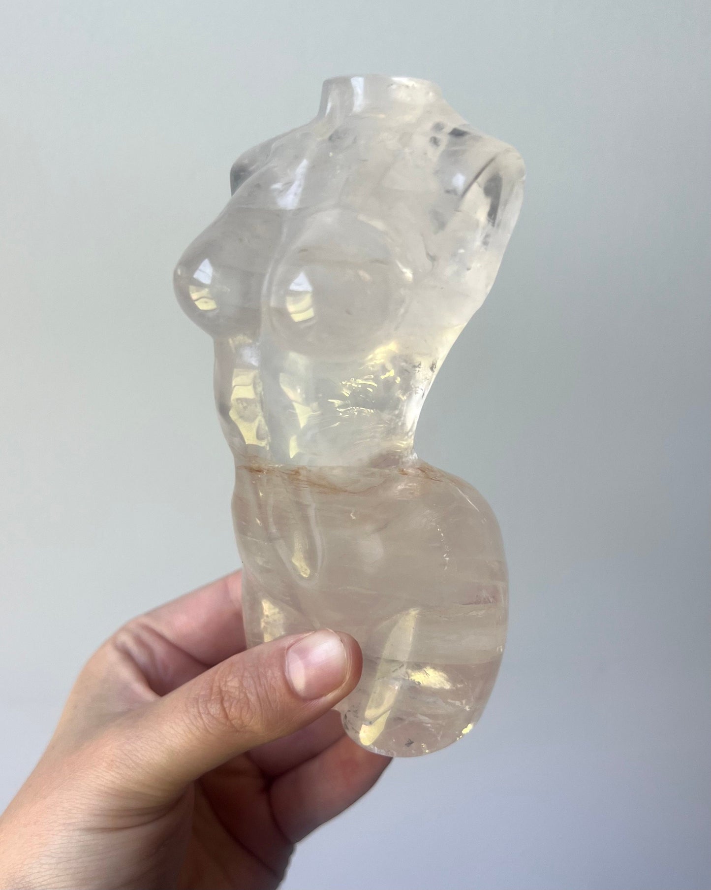 XL Stunning Rose Quartz Goddess Carving | Transparent Rose Quartz Lady Body Statue Female Torso
