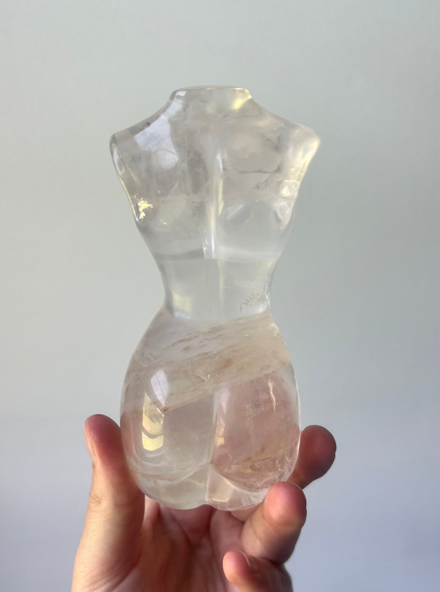XL Stunning Rose Quartz Goddess Carving | Transparent Rose Quartz Lady Body Statue Female Torso