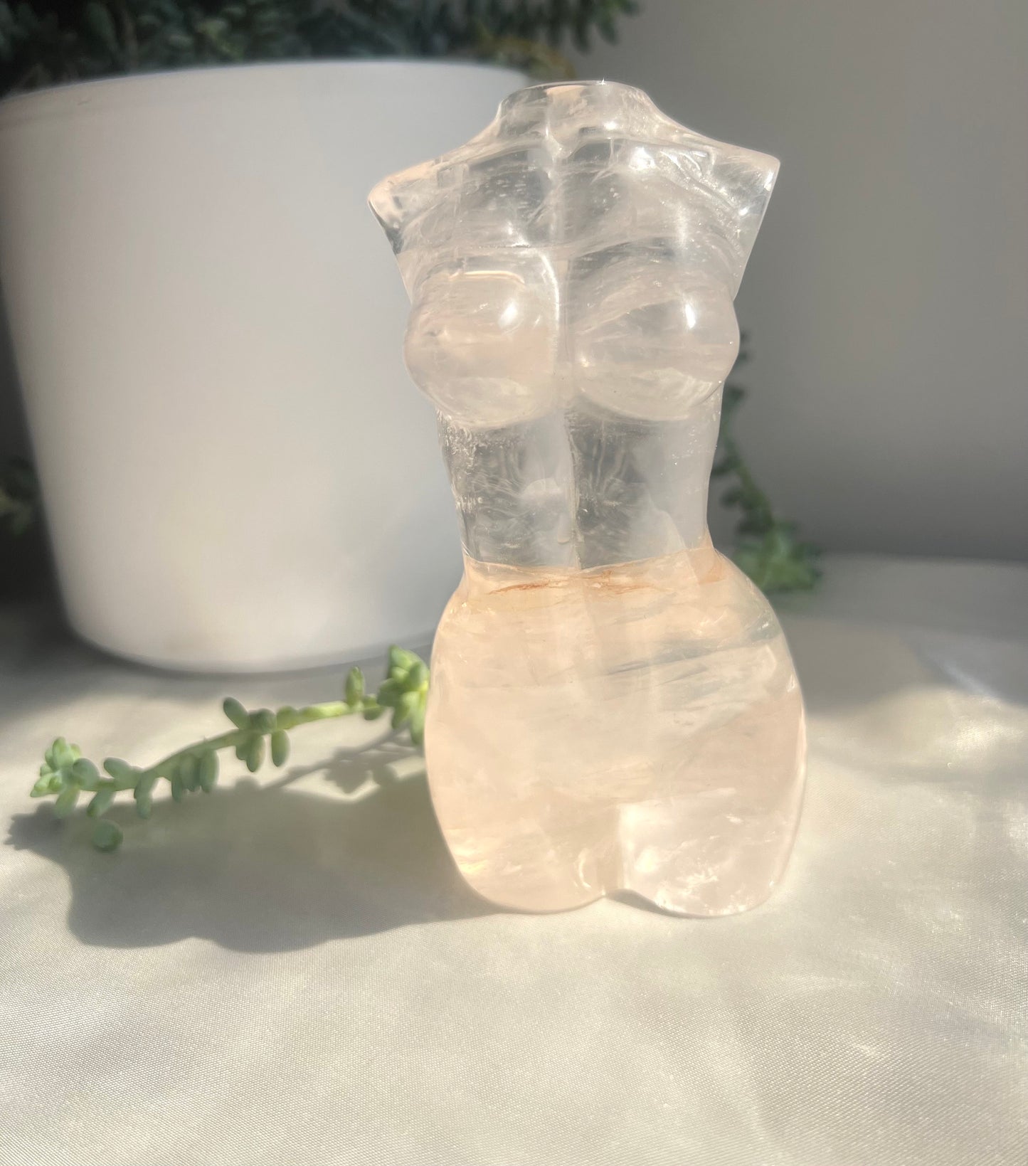 XL Stunning Rose Quartz Goddess Carving | Transparent Rose Quartz Lady Body Statue Female Torso