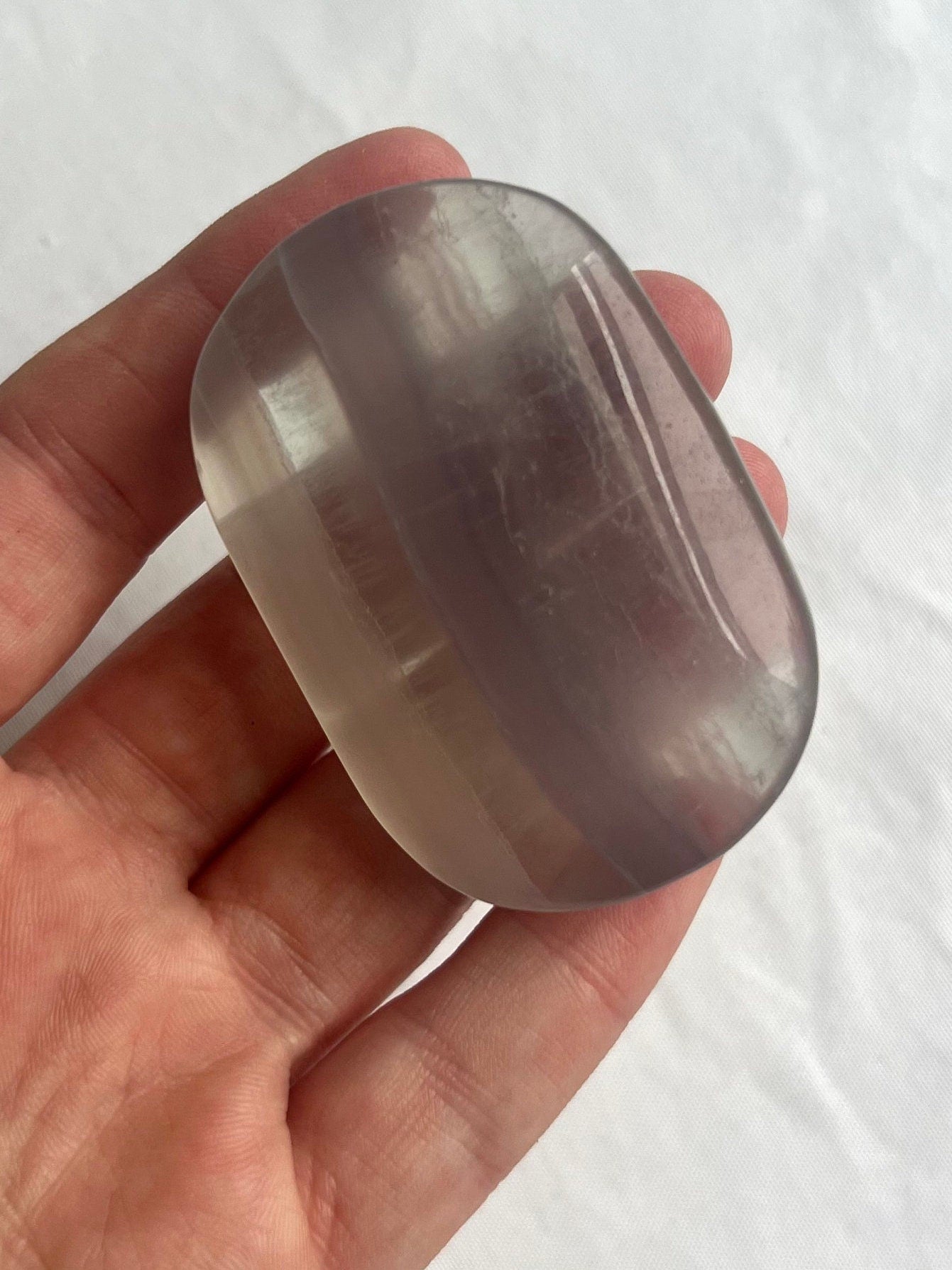 Beautiful Clear Fluorite Palm Stone | Banded Candy Fluorite Palm