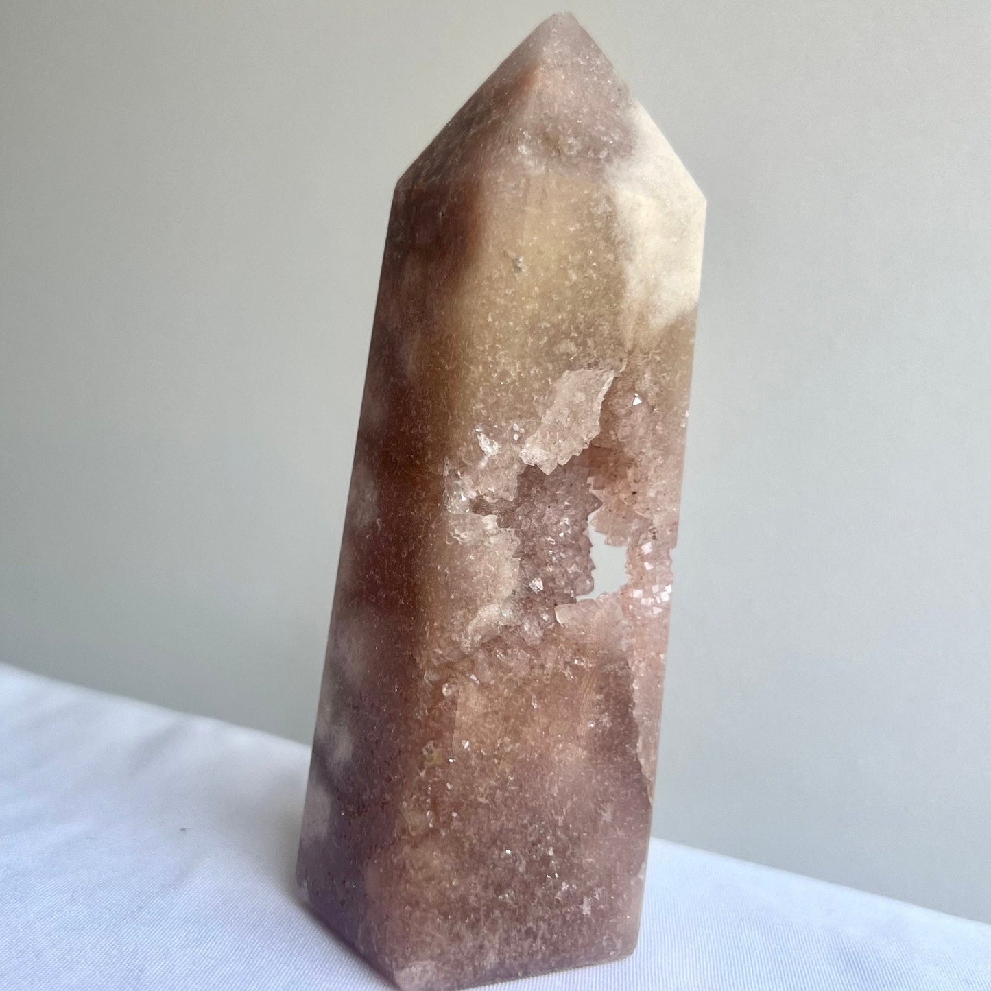 Pink Amethyst with Flower Agate Tower with Portal Druzy Pink Flower Amethyst Obelisk