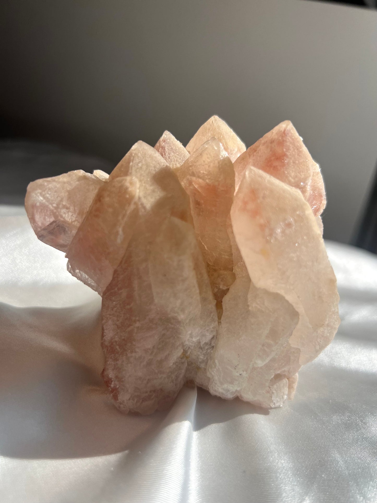 Gorgeous Pink Scarlett Temple Lemurian Cluster with Display Stand from Brazil