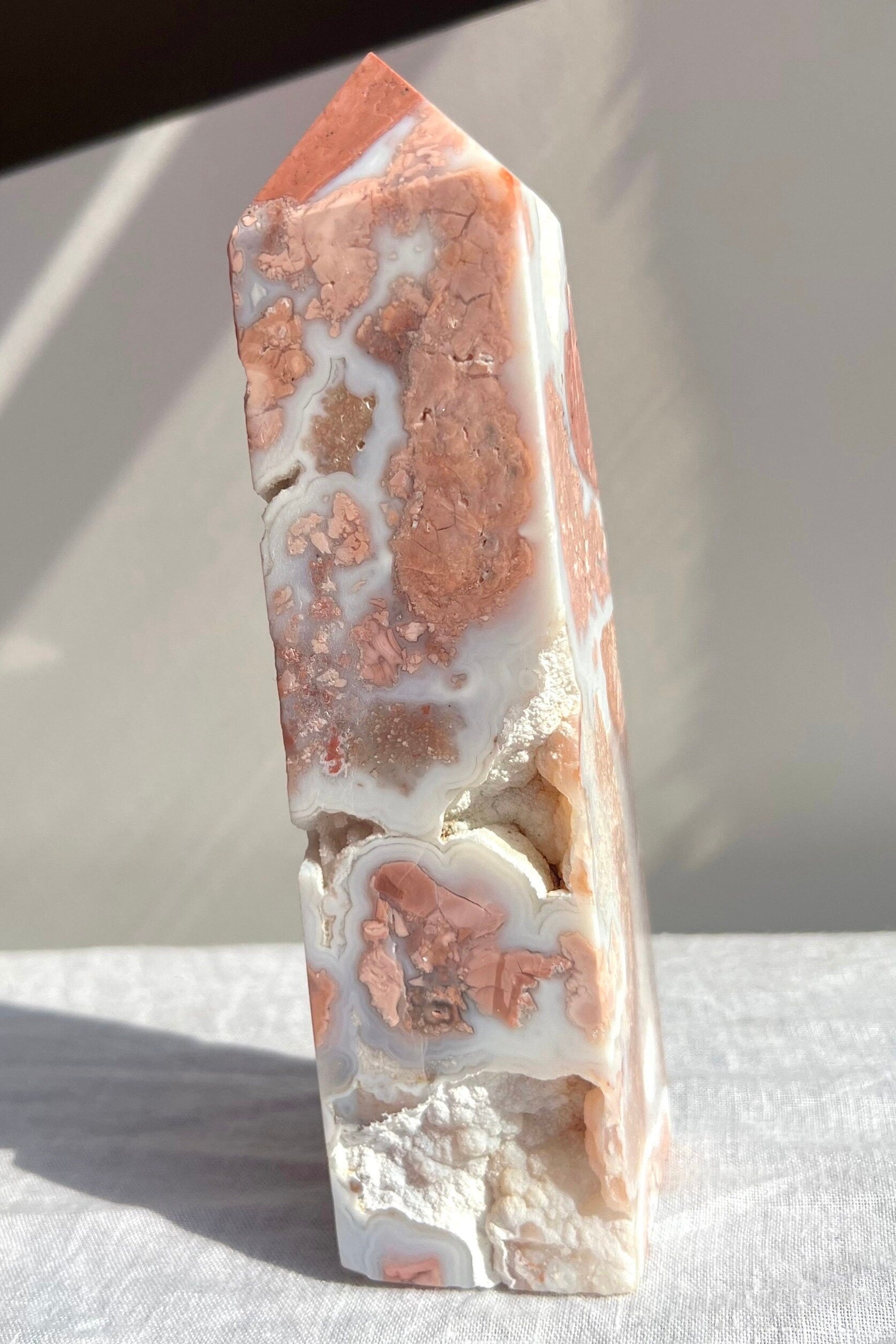 Large Cotton Candy Agate Obelisk | Druzy Pink Agate Tower