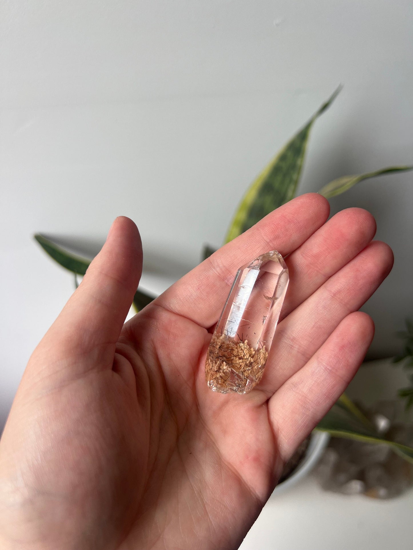 AAA Garden Quartz Point with Black Rutile Inclusions from Brazil