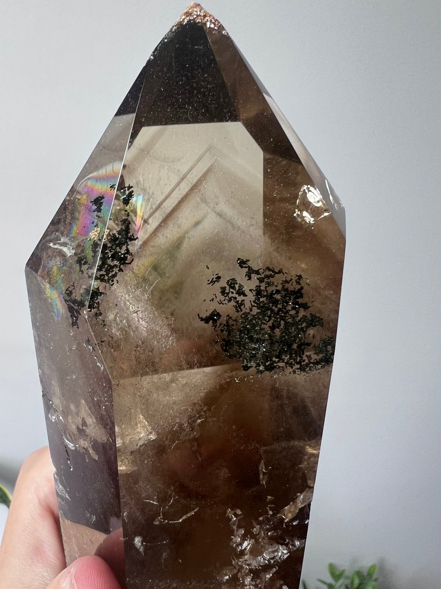 Gorgeous Large Smoky Quartz Tower with Dentritic Garden & Phantoms from Brazil (1.314kg)