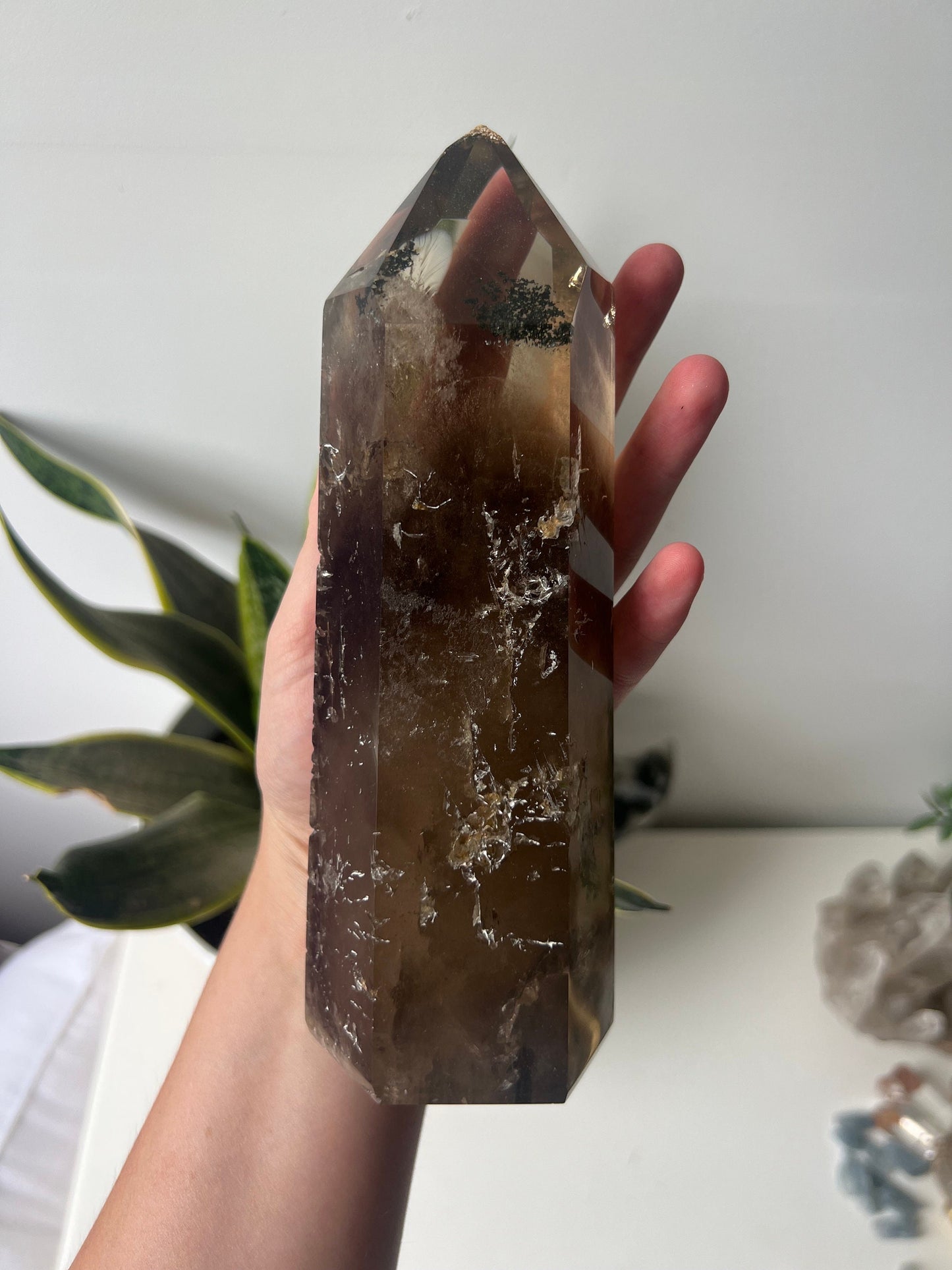 Gorgeous Large Smoky Quartz Tower with Dentritic Garden & Phantoms from Brazil (1.314kg)