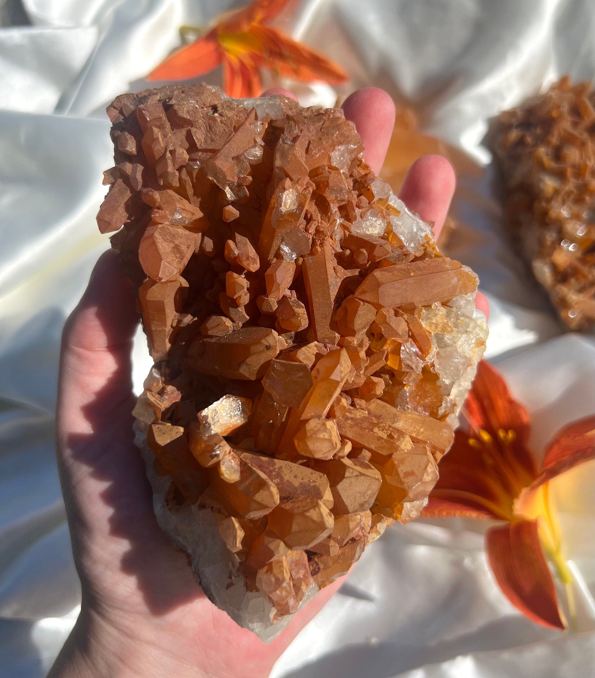 Tangerine Quartz Cluster Large | Raw Tangerine Quartz Cluster from Brazil