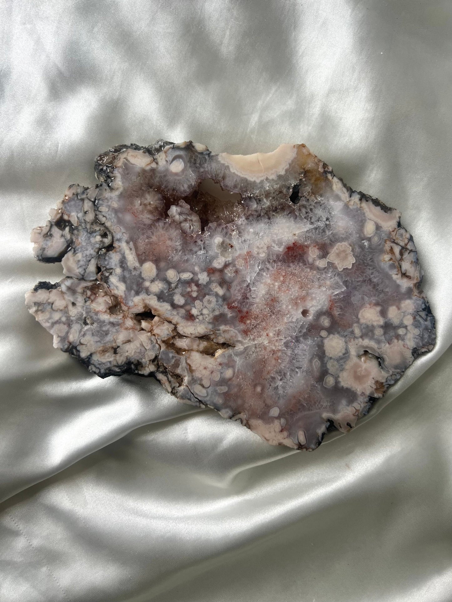 Gorgeous Pink Amethyst with Flower Agate Slab from Brazil with Display Stand