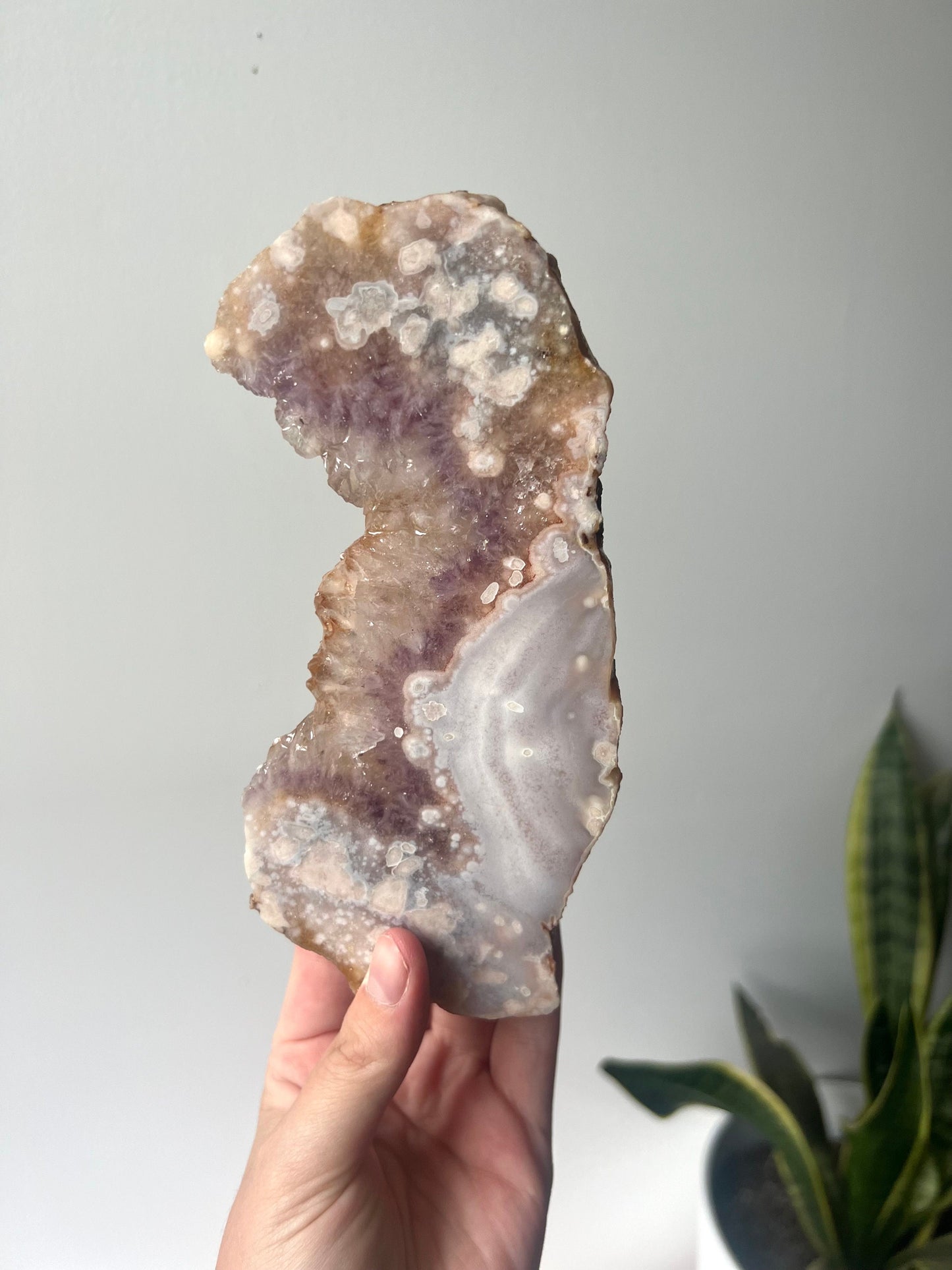 Gorgeous Pink Amethyst with Flower Agate Slab from Brazil with Display Stand