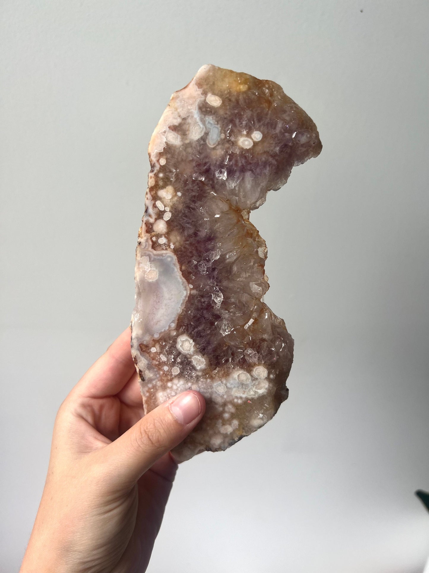 Gorgeous Pink Amethyst with Flower Agate Slab from Brazil with Display Stand