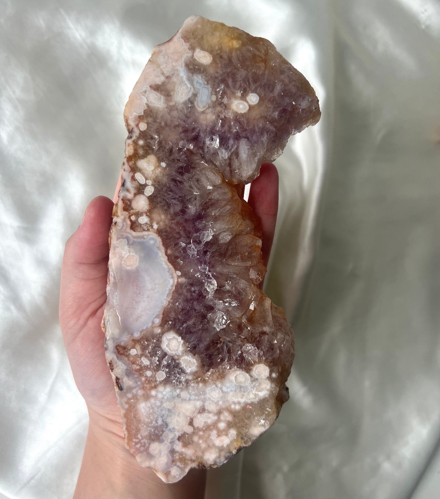 Gorgeous Pink Amethyst with Flower Agate Slab from Brazil with Display Stand