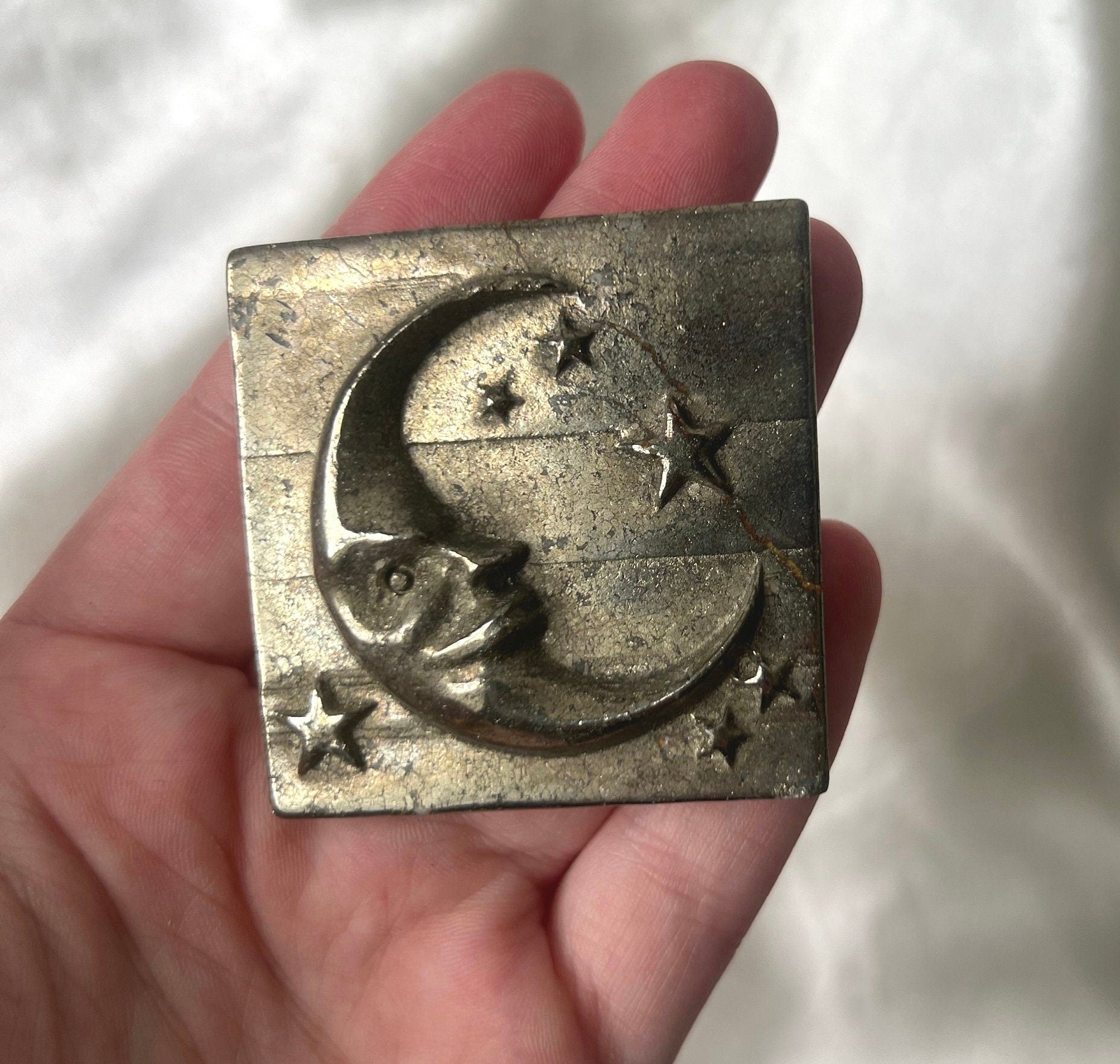 Gorgeous Pyrite Moon & Stars Carving from Peru