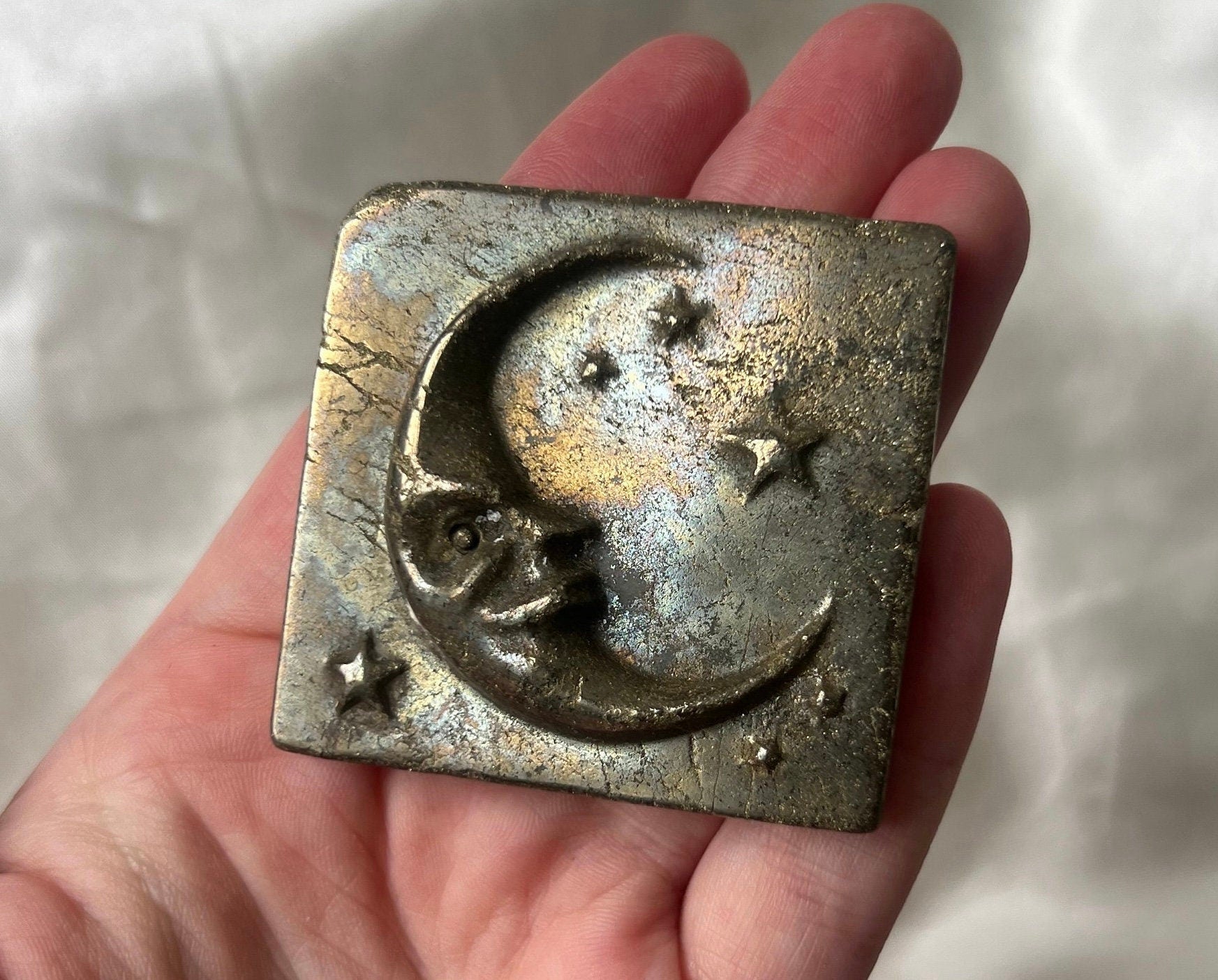 Gorgeous Pyrite Moon & Stars Carving from Peru